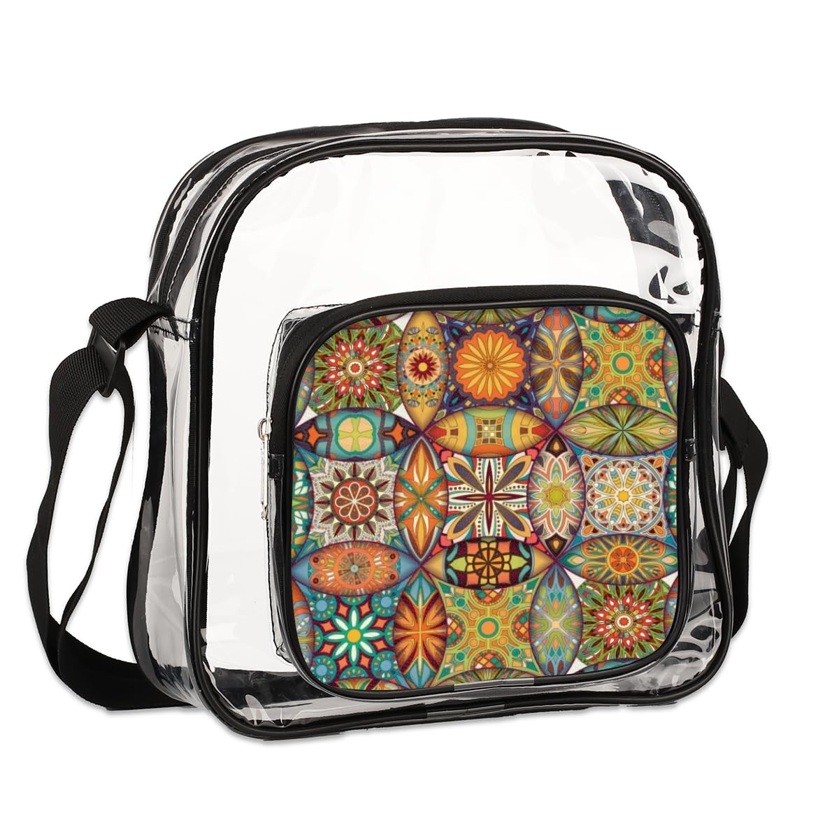 Mexican Art Mandala Clear Crossbody Purse - Ethnic Festival Bag for Women & Men - Stadium Approved Transparent Purse for Concerts, Sports Events & Music Festivals - Stylish & Functional Clear Shoulder Bag for Everyday Use