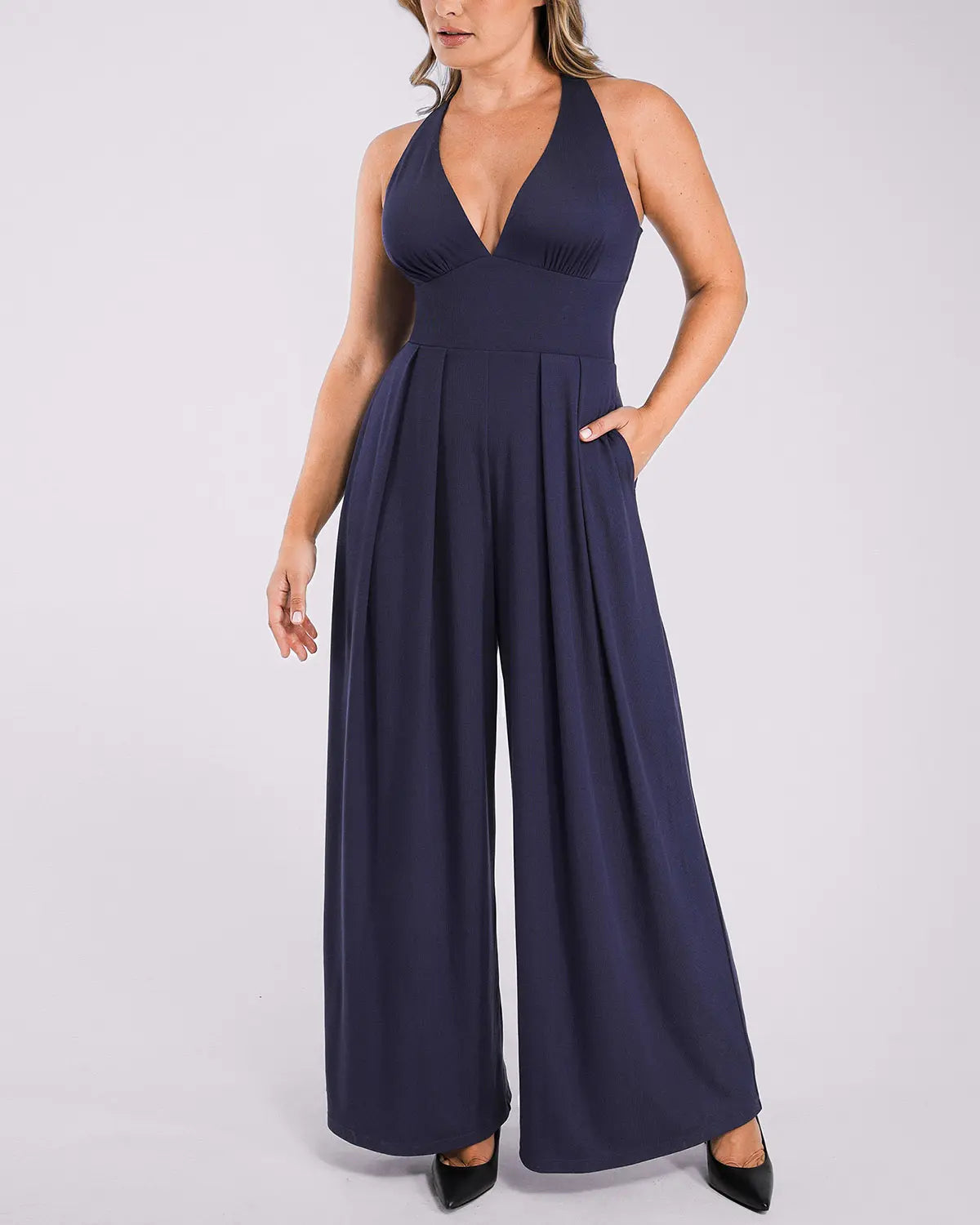 Deep V Neck Slimming Jumpsuit for Women - Tummy Control Bodysuit with Built-in Shapewear - Perfect for Parties, Date Nights & Special Occasions