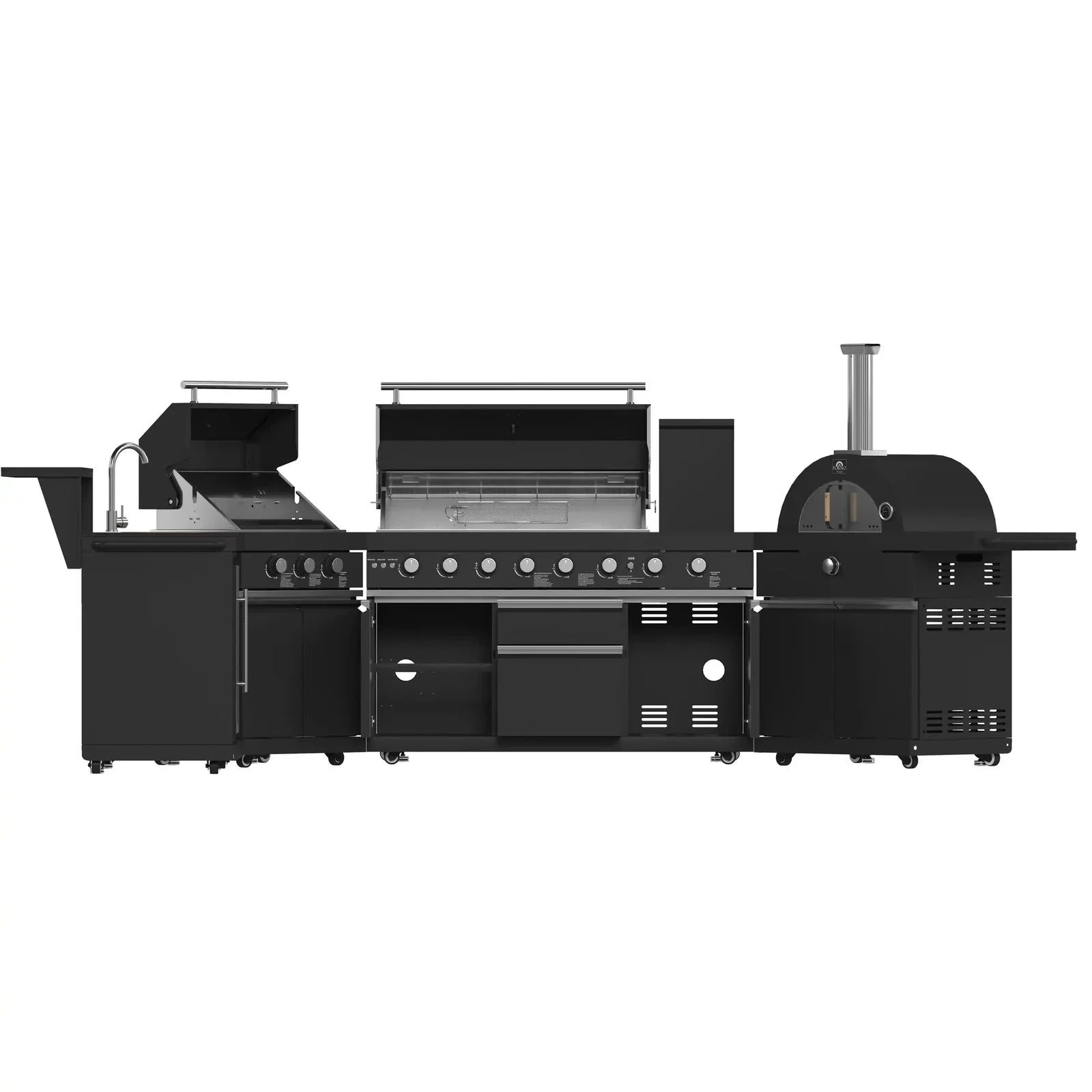 Forno All'Aperto FODKT2568BLK Outdoor Kitchen Set - Premium Stainless Steel BBQ Grill Island with Side Burner & Storage - Perfect for Backyard, Patio, and Poolside Entertaining