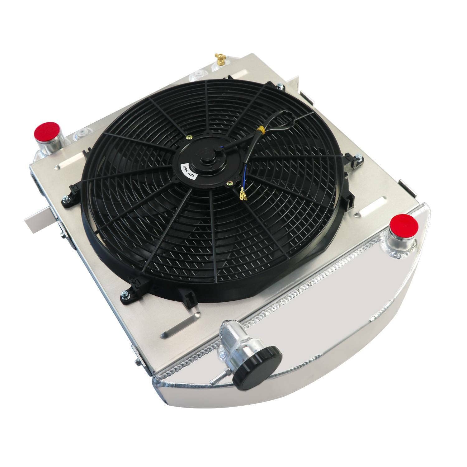 4 Row Full Aluminum Radiator with Fan Shroud & Thermostat Relay Kit - Compatible with 1917-1927 Ford Model T-Bucket & Chevy V8 Engines - Perfect for Classic Car Restoration & Hot Rod Upgrades