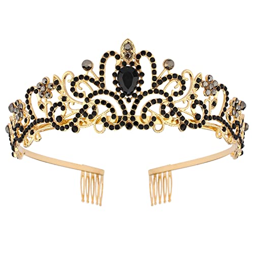 KICOSY Baroque Black Queen Crown Tiara for Women & Girls - Elegant Princess Headband Comb for Birthday, Halloween, Bachelorette Party & Royal Costume Accessories | Perfect for Weddings, Pageants, Cosplay & Special Occasions