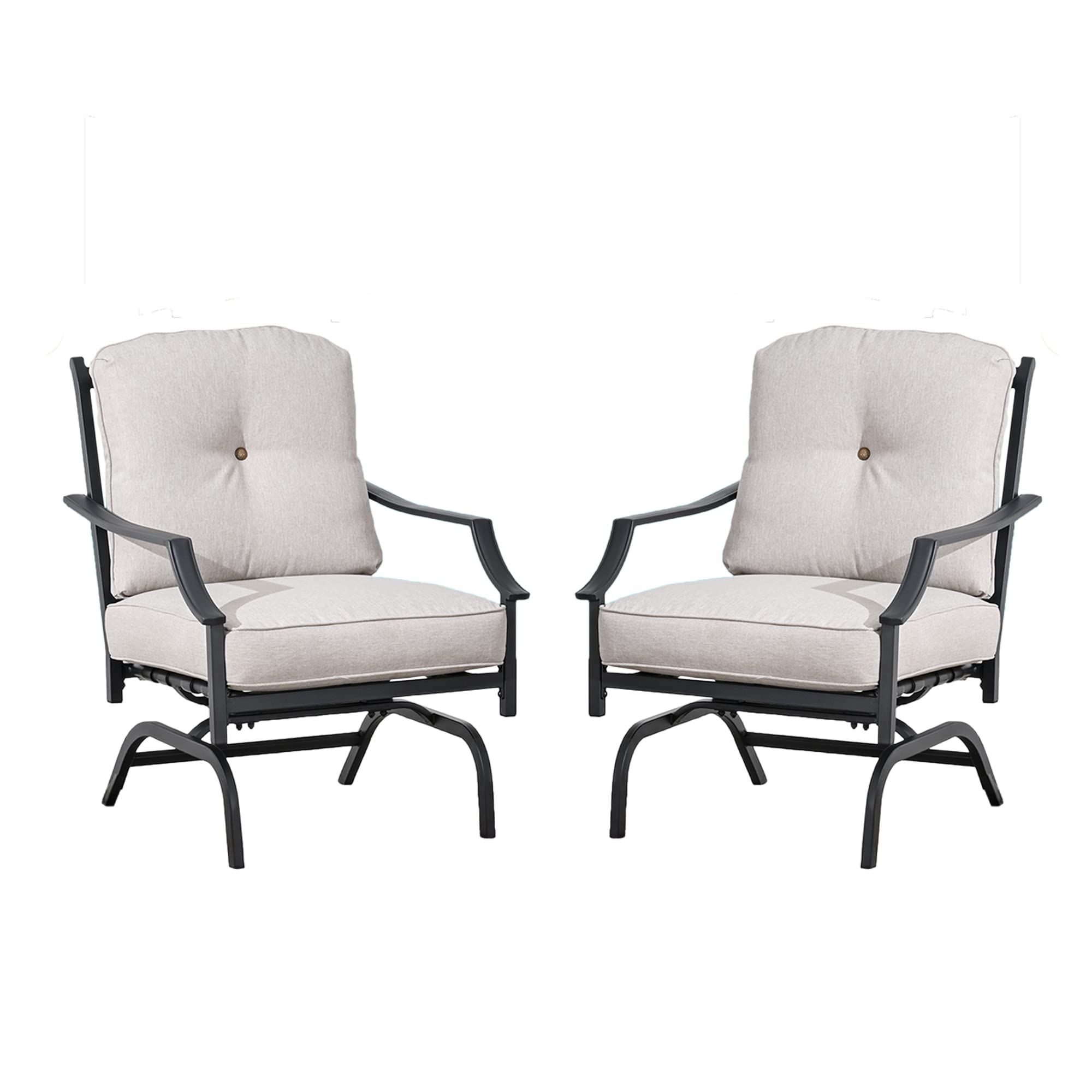 LOKATSE HOME 2-Piece Outdoor Patio Conversation Set - Metal Bistro Armchairs with Beige Cushions for Garden, Poolside & Backyard Dining