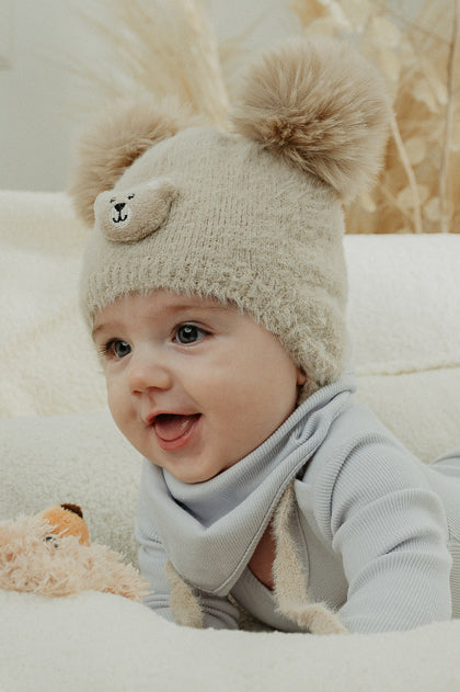 Soft Beige Cashmere Pom Pom Winter Hat for Women - Cozy & Warm Knit Beanie for Cold Weather, Outdoor Activities & Fashion Accessories