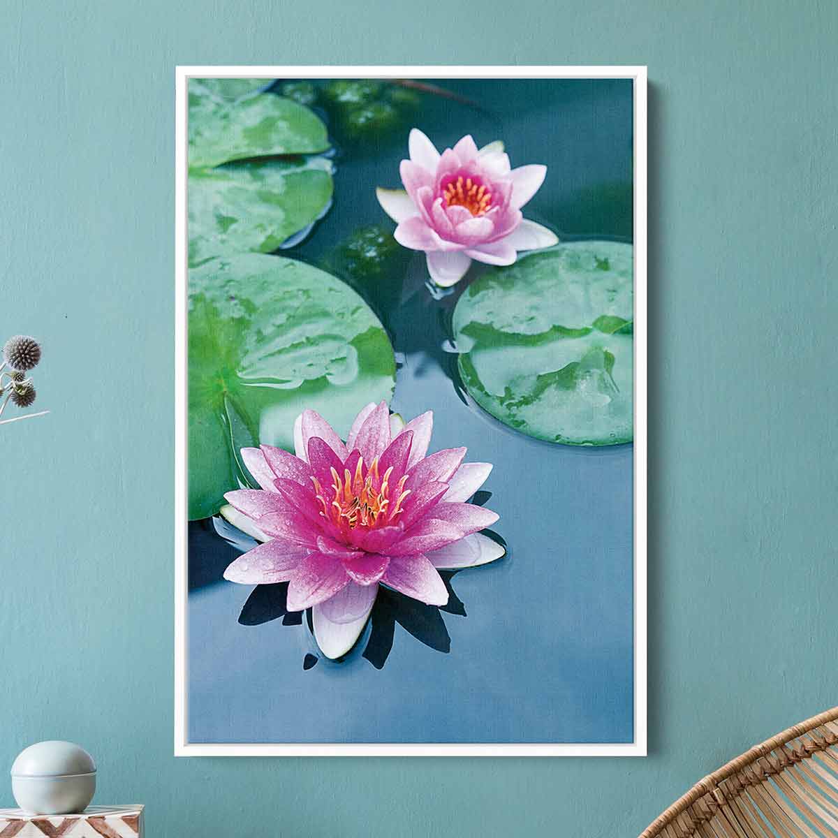 Pink Lotus Wall Art Canvas 17x18 Inches - Handmade Floral Home Decor for Living Room, Bedroom & Office - Perfect for Meditation Spaces & Yoga Studios