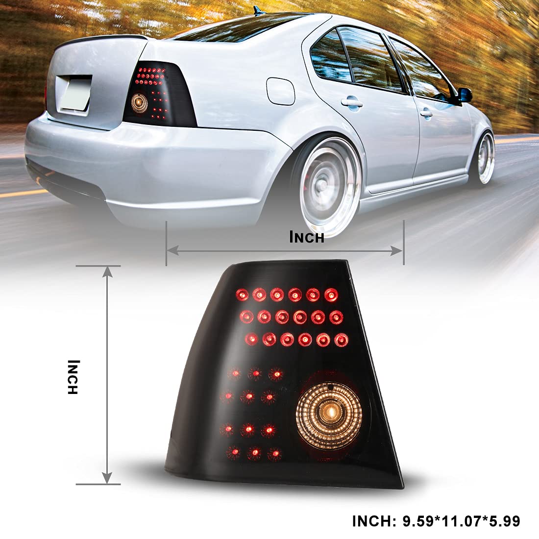 ROXX LED Tail Lights Assembly for 1999-2003 Volkswagen Jetta - Smoked Lens LED DRL, Turn Signal & Brake Lights - Direct Replacement for Driver & Passenger Side - Upgrade Your Jetta's Style & Visibility for Night Driving & Custom Look