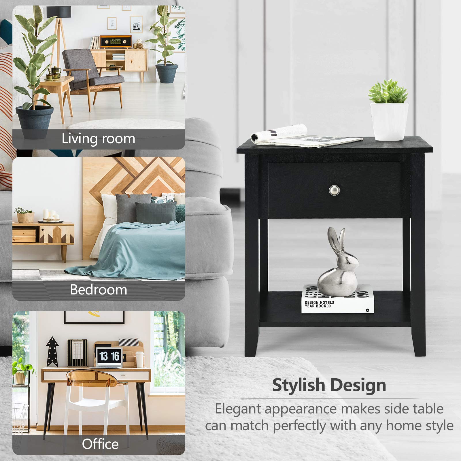Tangkula End Table with Drawer - Nightstand with Storage Shelf for Bedroom & Living Room - Sofa Side Table with Open Shelf - Perfect for Bedside Storage, Living Room Accent & Small Space Organization