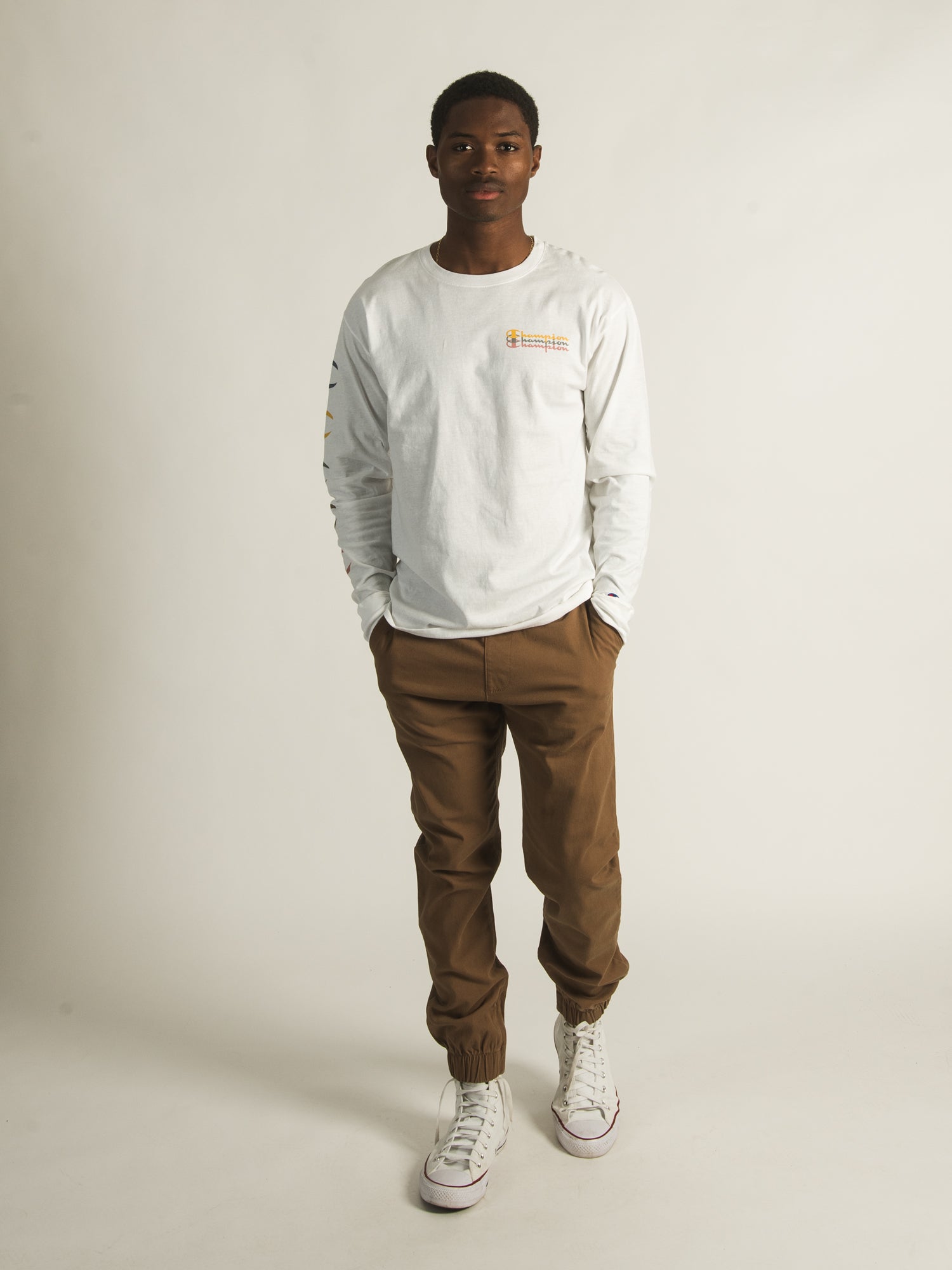 Champion Classic Triple Script Long Sleeve T-Shirt for Men & Women | Soft Cotton Crewneck Tee | Casual Wear, Gym, Lounge & Everyday Outfits