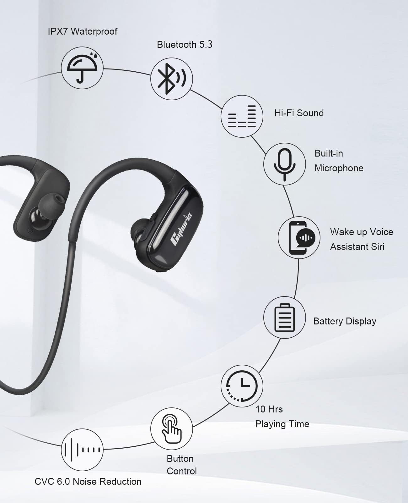 CYBORIS Wireless Bluetooth 5.0 Sports Headphones - IPX7 Waterproof MP3 Player with 16GB Storage, 10Hrs Playtime & Noise Cancelling Mic for Swimming, Running, Gym Workouts (Red) - Perfect for Athletes & Outdoor Activities