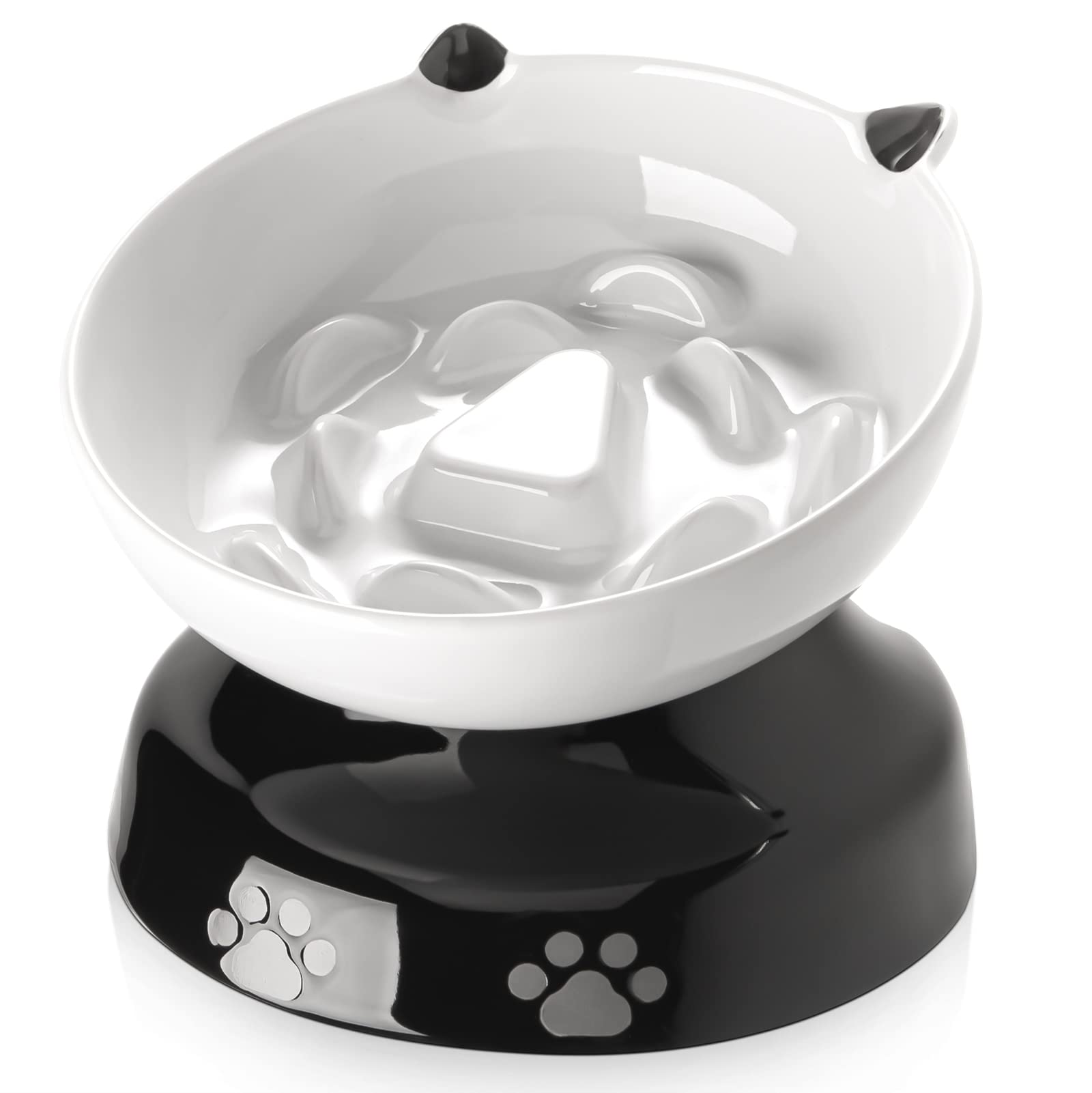 Y YHY Ceramic Cat Slow Feeder Bowl - Elevated Tilted Design for Dry & Wet Food - Prevents Black Chin in Cats & Dogs - Perfect for Portion Control & Digestive Health - Ideal for Kittens, Adult Cats & Small Dogs