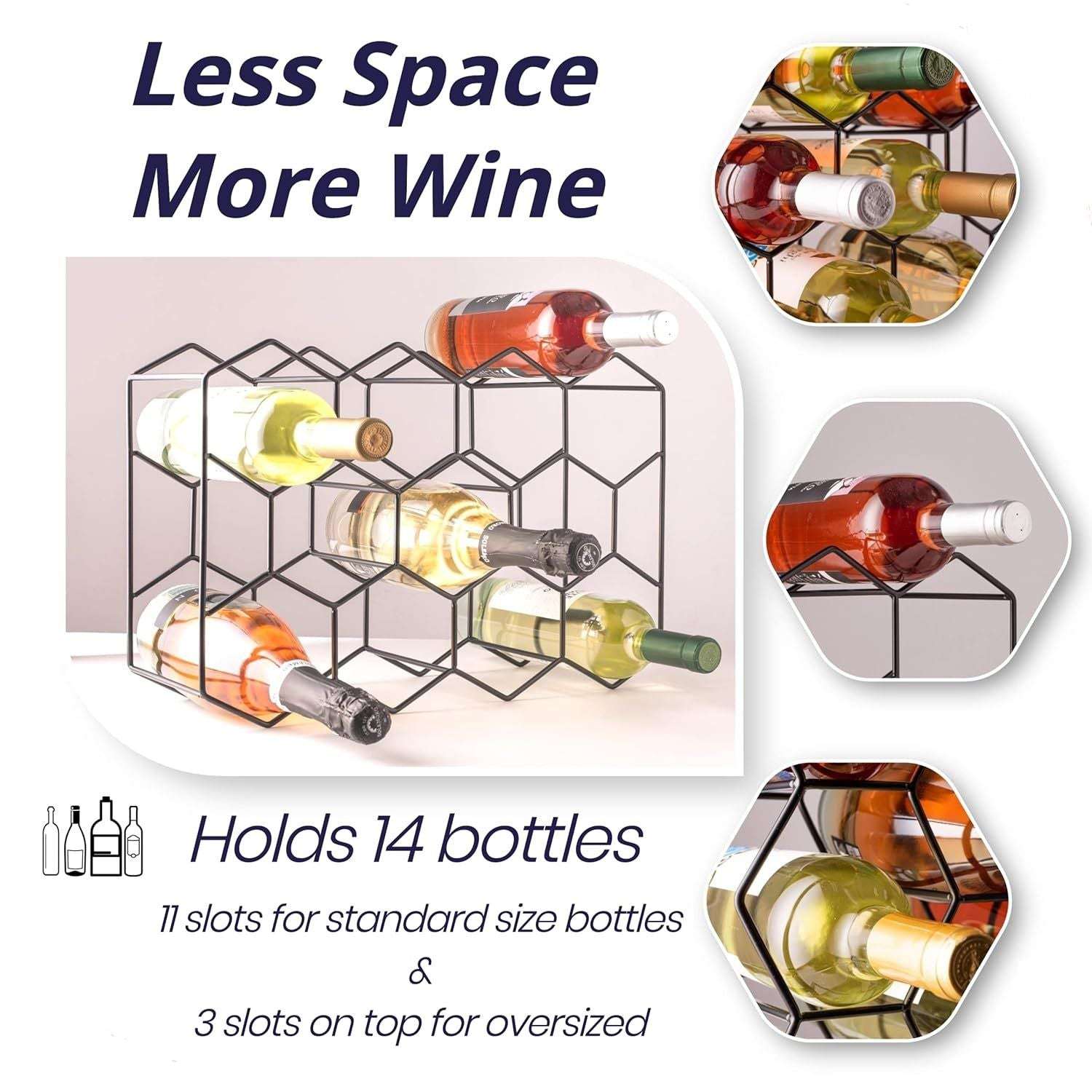 14-Bottle Freestanding Modern Metal Countertop Wine Rack - Space-Saving Storage for Kitchen, Bar, Dining Room & Office Decor