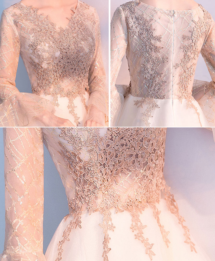 Elegant Champagne Round Neck Tulle Lace Short Prom Dress - Perfect for Evening Parties, Homecoming, and Special Occasions
