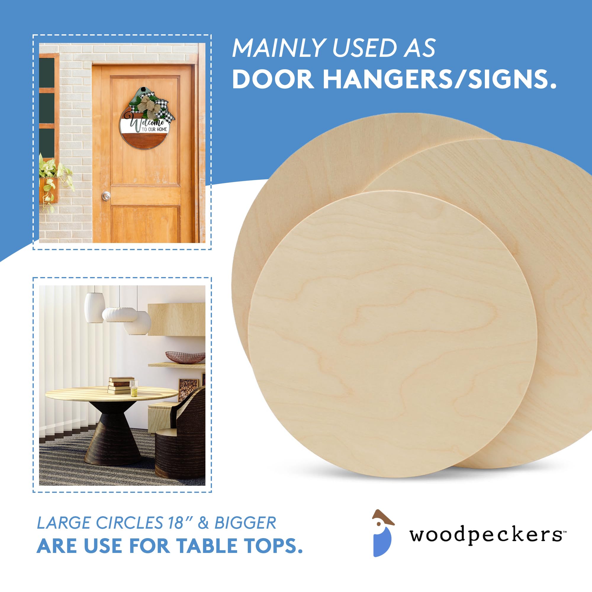 Natural Wood Discs for DIY Crafts - 4.5 x 1/16 Inch Unfinished Wooden Circles (50 Pack) - Perfect for Wood Burning, Painting, Wedding Decor & Home Projects by Woodpeckers