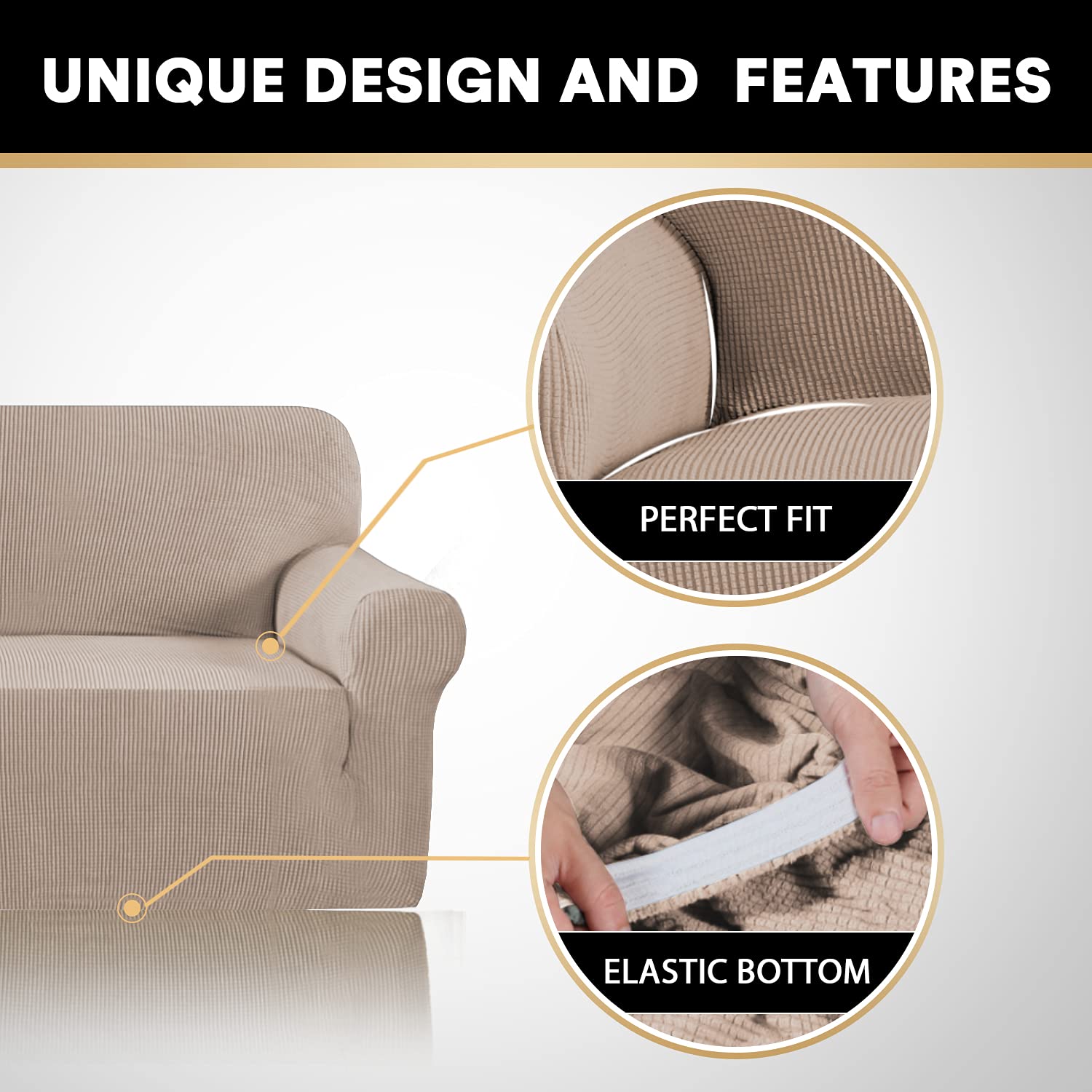 PrinceDeco Extra Large Washable Sofa Slipcover for 3-Cushion Couches – Pet-Friendly Furniture Protector Fits Oversized Sofas (XL, Sand) – Perfect for Living Rooms, Family Rooms & Pet-Friendly Homes