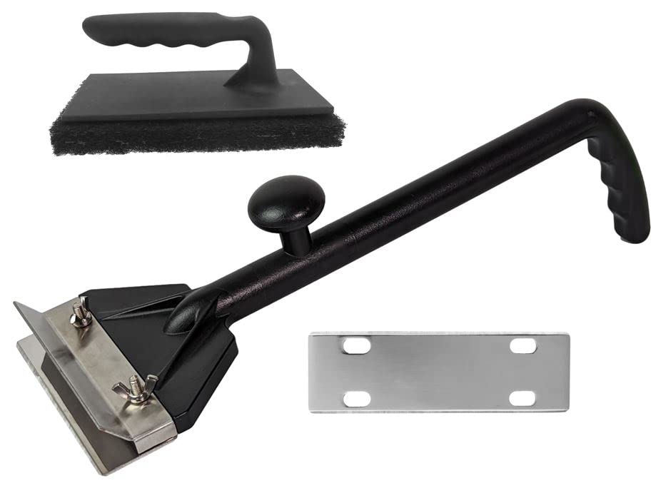 Commercial-Grade Griddle Scraper with Replaceable Blade & Grill Brush - Heavy Duty Flat Top Grill Cleaner for Restaurants, Diners & Home Kitchens | Perfect for Cast Iron, Stainless Steel Griddles & BBQ Maintenance