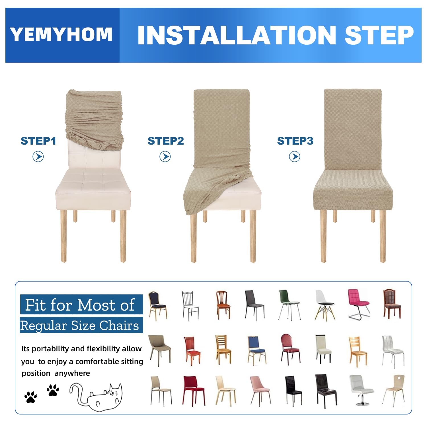 YEMYHOM 4-Pack Stretch Checkered Parsons Chair Slipcovers - Khaki Dining Room Furniture Protectors for Restaurant, Kitchen & Party Decor | Washable & Durable Chair Covers for Home & Commercial Use