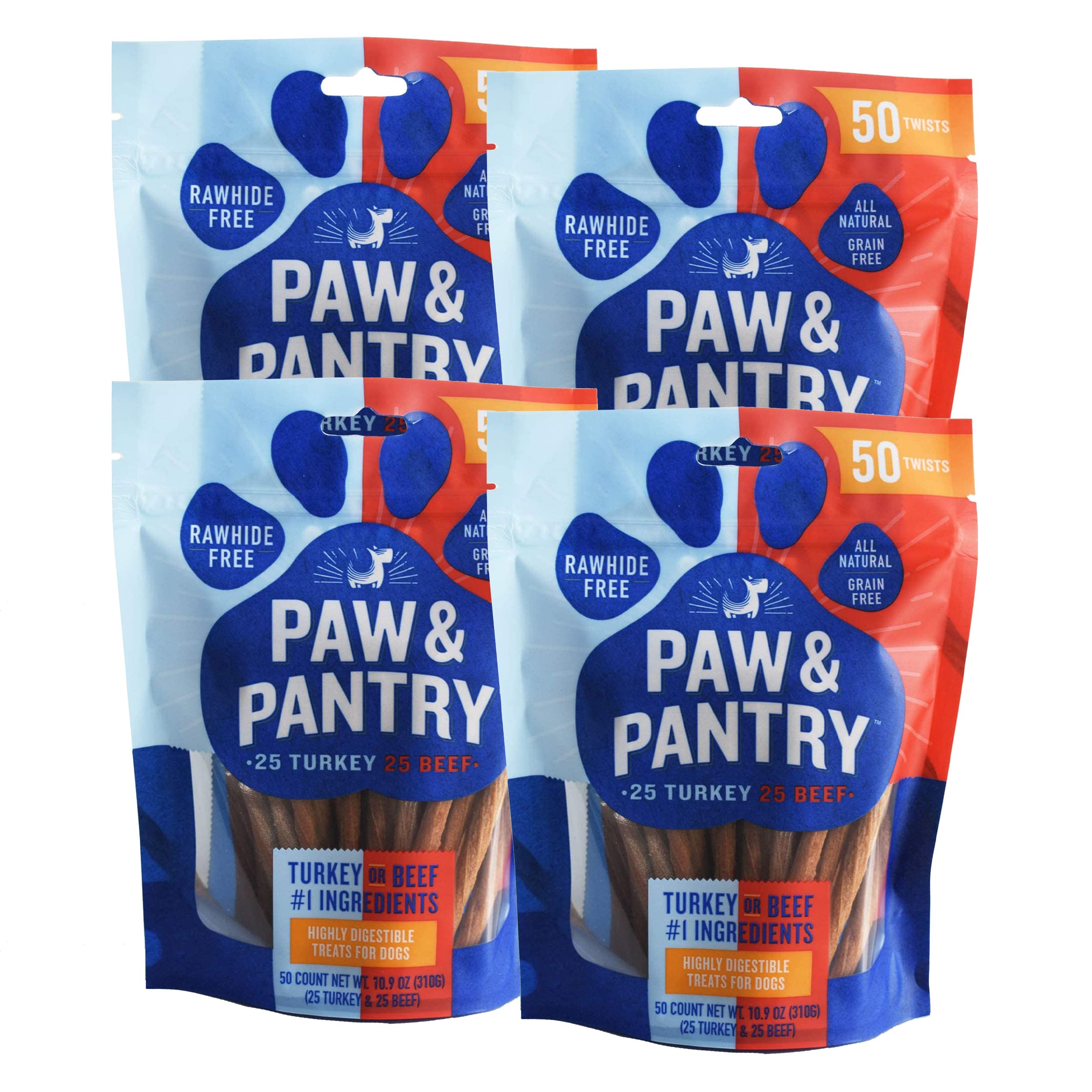 Healthy Grain-Free Dog Chew Treats - Turkey & Beef Twist Sticks | Rawhide-Free, Natural Ingredients | Perfect for Training, Teething & Dental Health