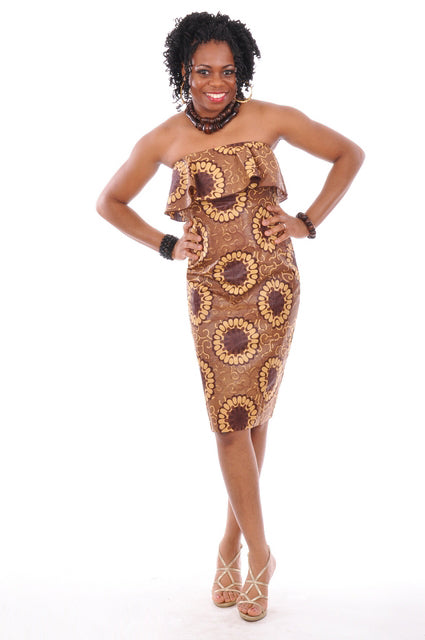 African Print Sleeveless Dress for Women - Brown Floral Maxi Dress DP3038 | Beach Vacation, Summer Party & Casual Wear