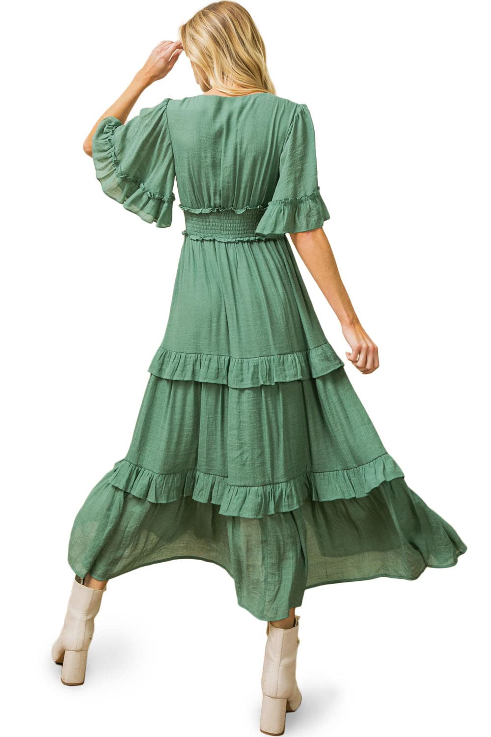 Women's Flowy A-Line Maxi Dress - Jade Green Long Summer Dress for Women, Large Size - Perfect for Beach Vacations, Weddings & Casual Outings