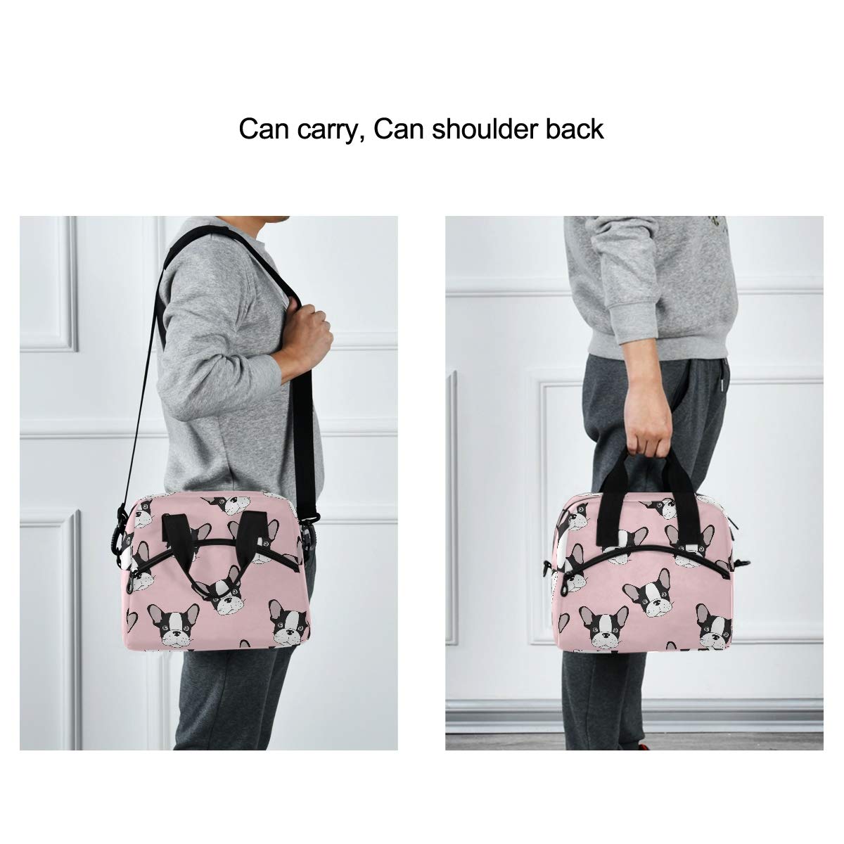 French Bulldog Print Insulated Lunch Bag with Detachable Shoulder Strap & Carry Handle - Eco-Friendly Cooler Tote for School, Work & Picnics | Perfect for Kids, Men & Women