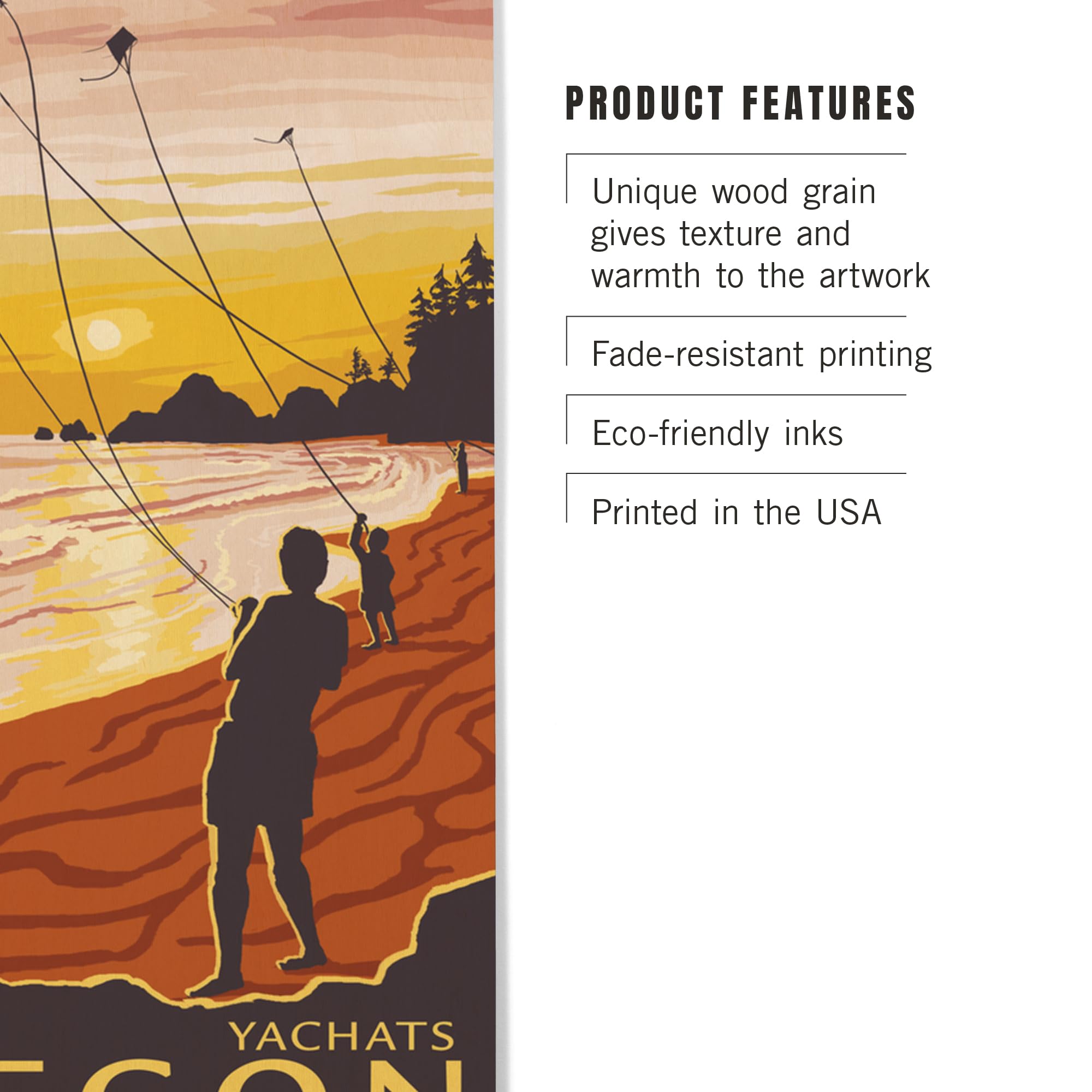 Lantern Press 12x18 Inch Premium Wood Wall Sign - Ready to Hang Coastal Beach Decor with Kites Design from Yachats Oregon | Perfect for Living Room, Bedroom, or Beach House Decoration
