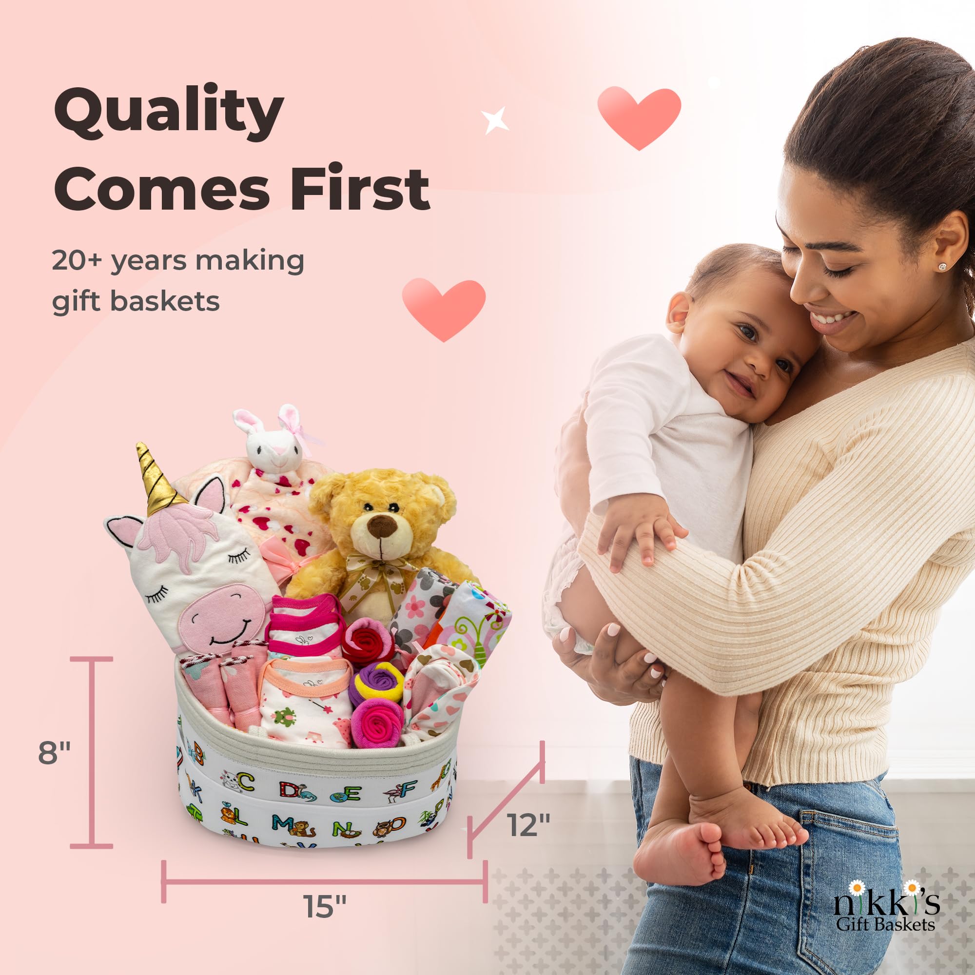 Joyful Arrival Deluxe Baby Girl Gift Basket - 20-Piece Newborn Gift Set for Expecting Moms | Gender Reveal & Baby Shower Present | Pink Baby Gift Basket with Plush Blanket, Onesies & Essentials | Perfect for Hospital Welcome & New Mom Care Package