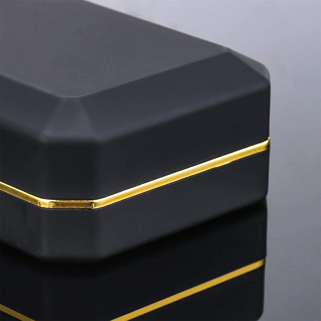 Luxury Velvet Ring Box with LED Light - Square Wedding Jewelry Gift Box for Proposal, Engagement & Wedding - Perfect for Surprise Proposals, Anniversary Gifts & Bridal Accessories (Black)