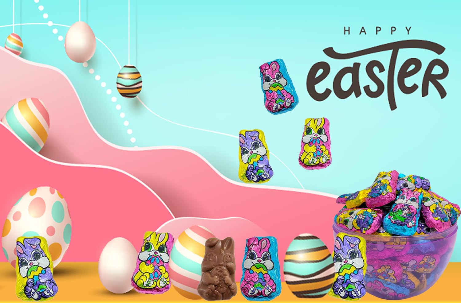 Easter Milk Chocolate Bunnies - Smooth & Creamy Chocolate Treats for Party Favors, Easter Baskets & Gift Bags - Individually Wrapped in Colorful Foil - 1 Pound Bulk Pack - Perfect for Easter Celebrations, Classroom Treats & Holiday Gifting