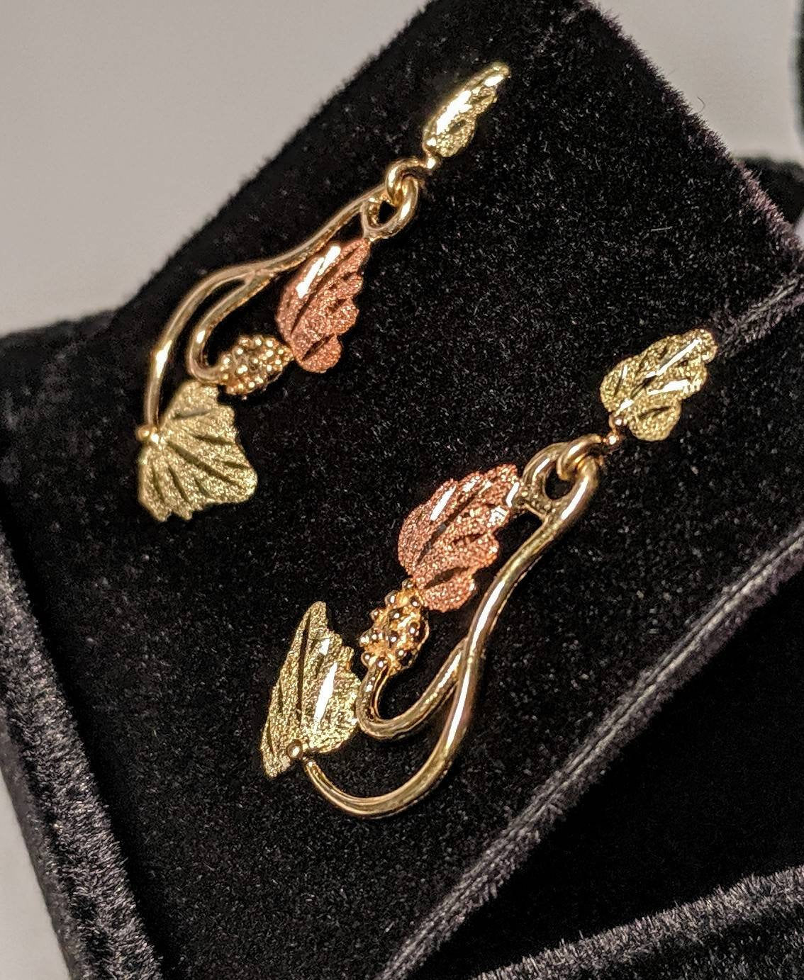 10kt Gold Three-Tone Leaf Stud Dangle Earrings - Red & Green Leaves Jewelry Set for Women | Perfect for Holidays, Parties & Everyday Wear
