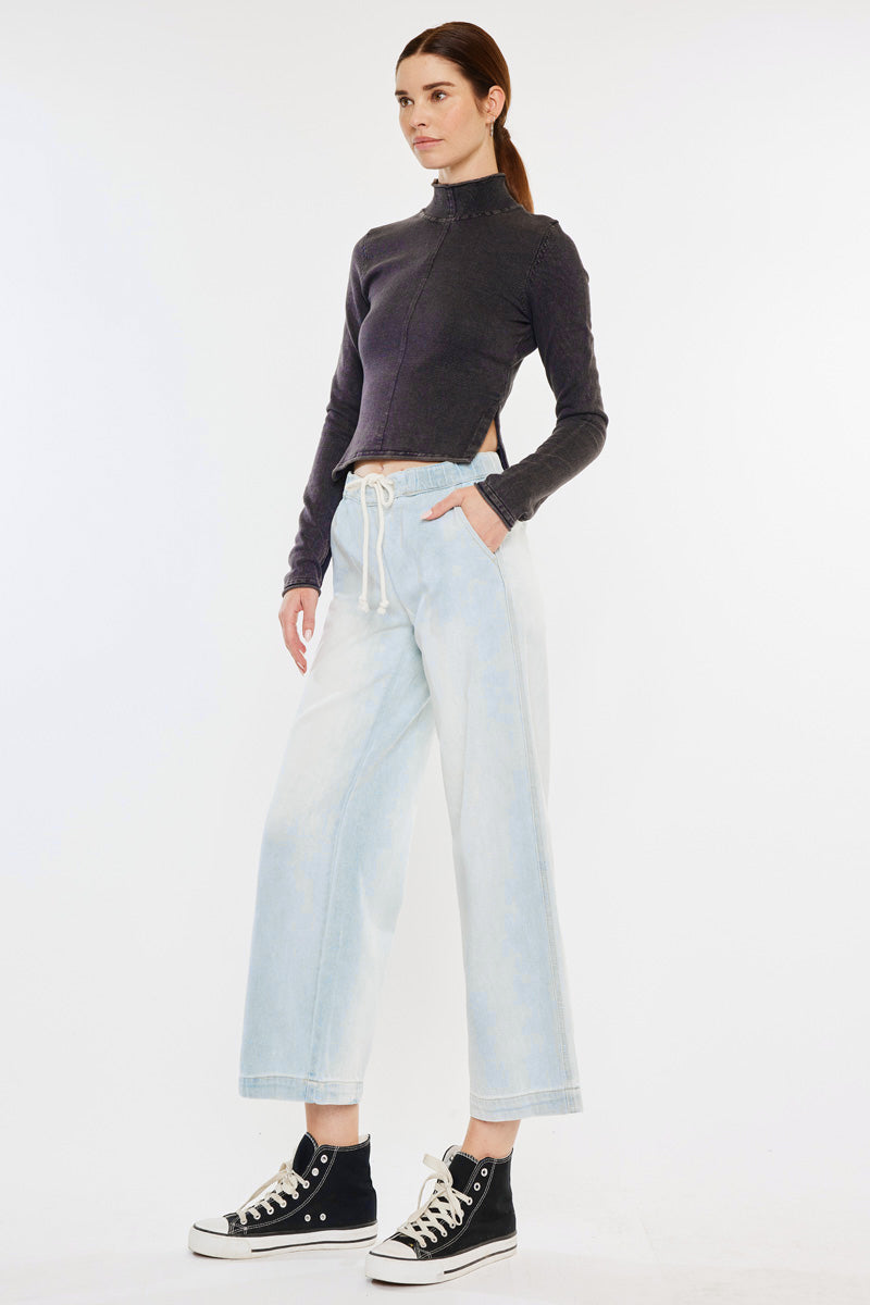 Annalise Mid Rise Wide Leg Pants for Women - Comfortable High Waisted Trousers with Elastic Waistband | Perfect for Office, Casual Wear & Travel