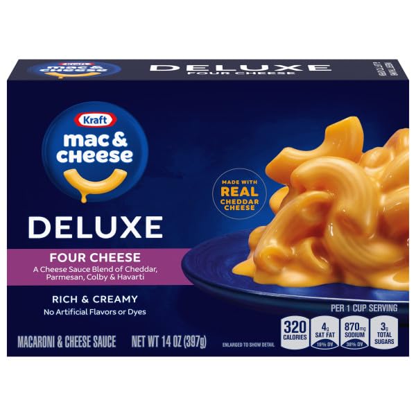 Kraft Deluxe Four Cheese Mac & Cheese Dinner - 14 oz Box | Creamy Pasta Meal for Family Dinners & Quick Lunches