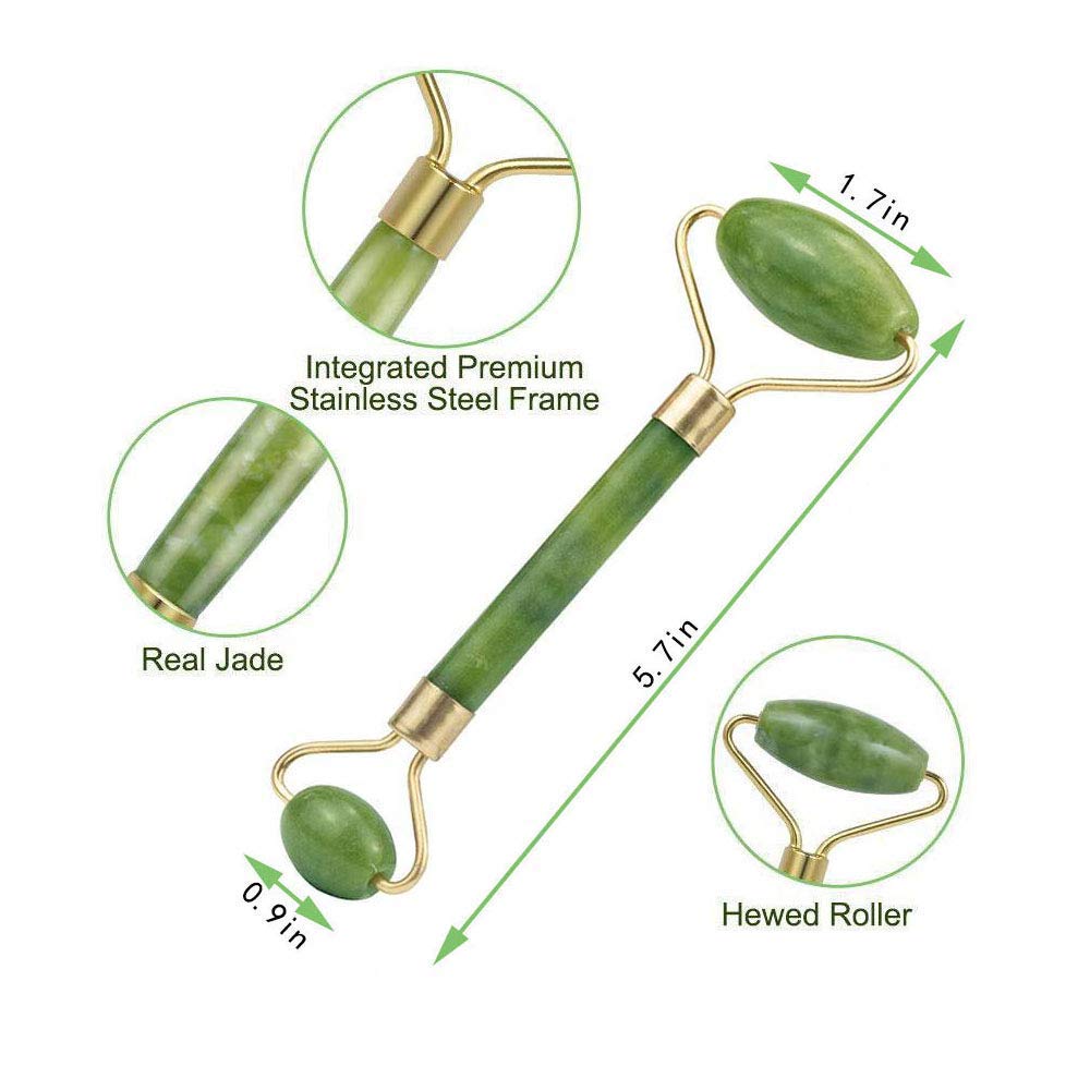 KIRA 100% Natural Jade Roller for Face, Eye & Neck Massage - Reduce Wrinkles & Fine Lines, Anti-Aging Facial Tool for Skin Rejuvenation - Perfect for Daily Skincare Routine & Relaxation at Home or Travel