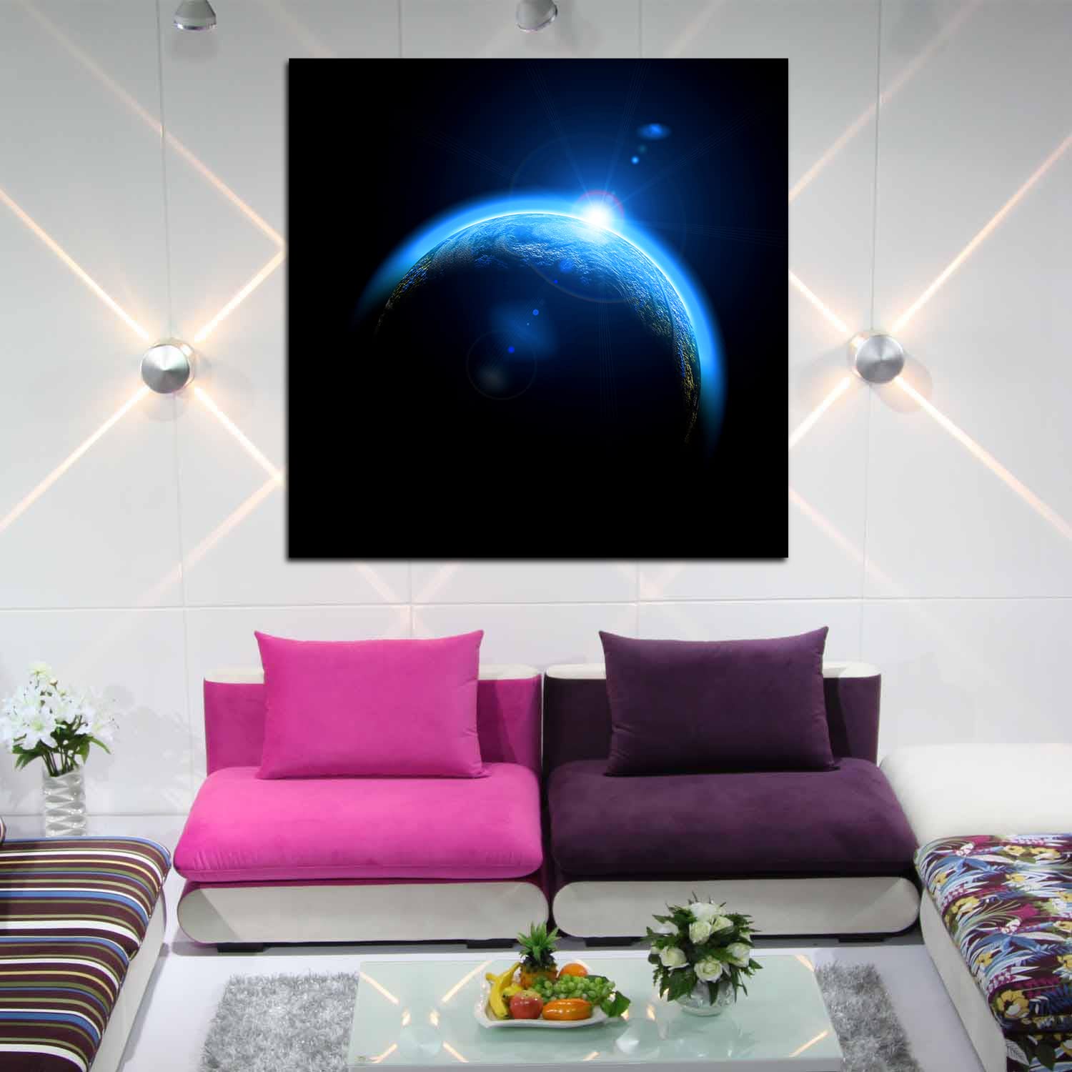 Stunning Earth Canvas Art - Outer Space Universe Astronomy Wall Decor with Galaxy, Moon & Stars - Framed Painting for Home, Office & Bedroom - Ready to Hang - Perfect for Living Room Decor & Gifts for Space Lovers