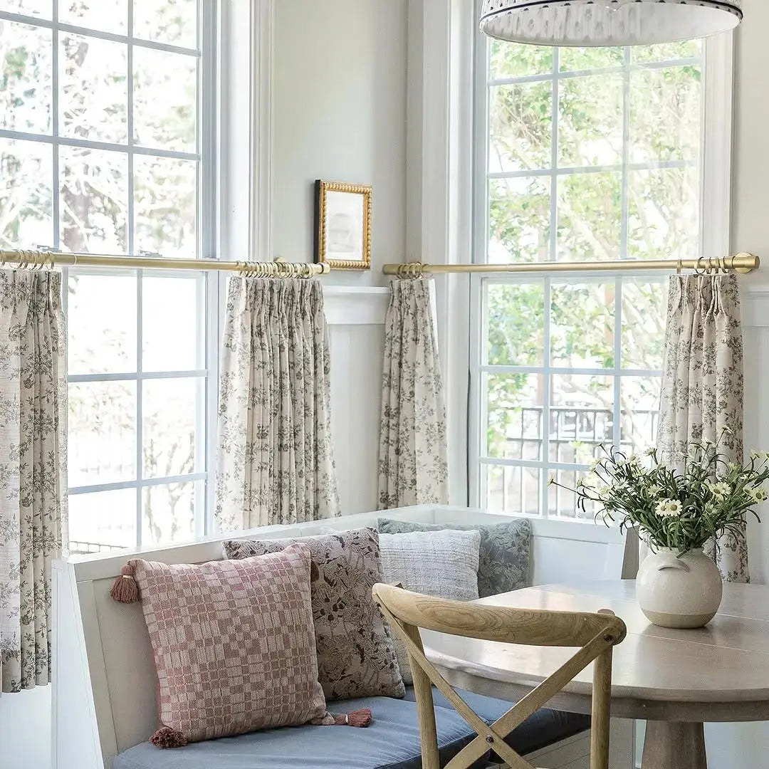 Elegant Sara Le Print Linen Pleated Cafe Curtains - Light Filtering Window Treatment for Kitchen, Dining Room & Bathroom