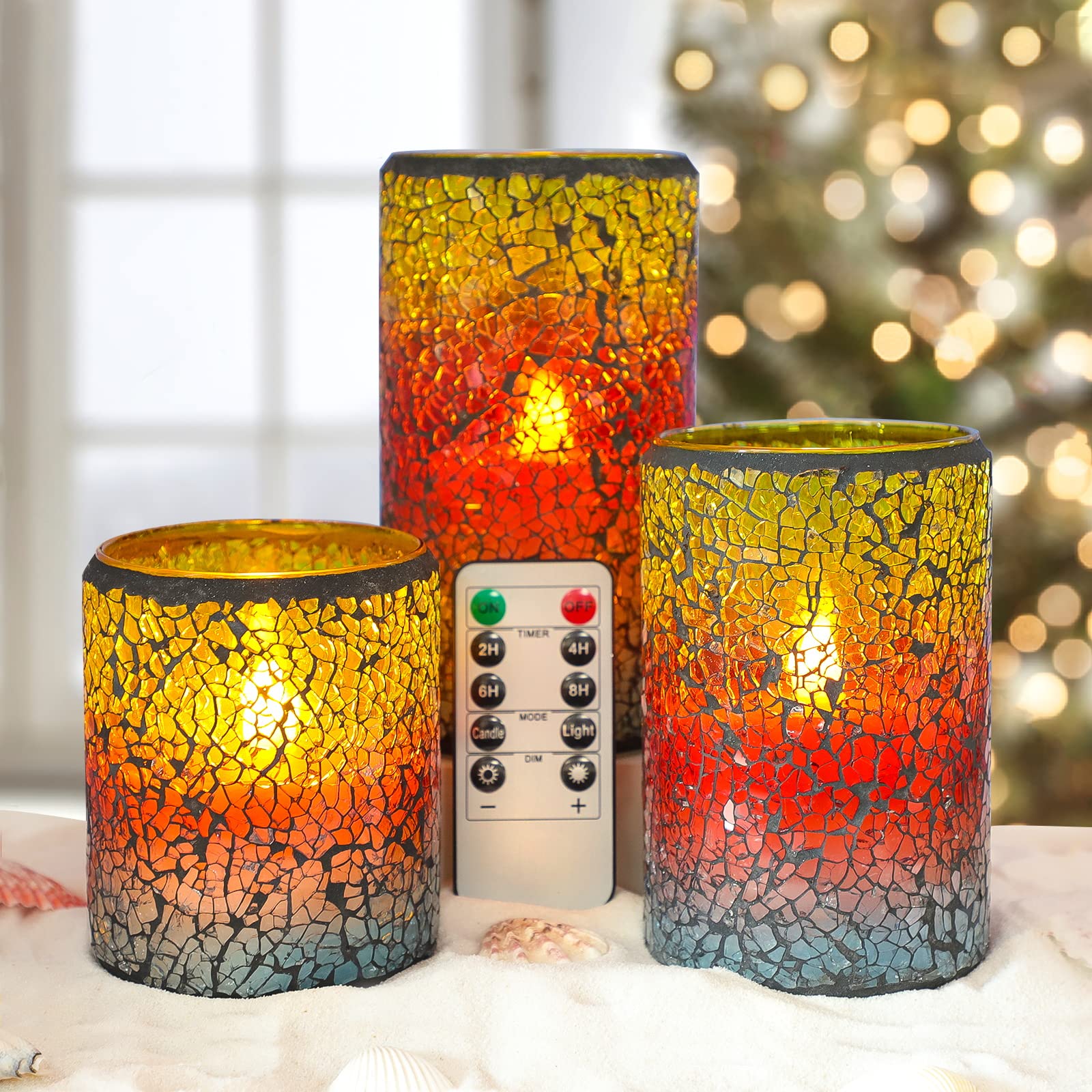 Petristrike Glass LED Candles with Timer & Remote - Battery Operated Flameless Pillar Candles for Christmas Decor, Coastal Theme, Home, Wedding & Party Decorations