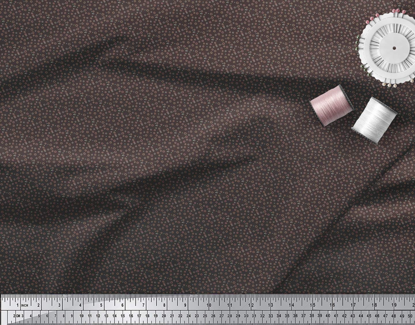 Soimoi Moss Georgette Brown Fabric by The Yard - 42 Inch Wide Geometric Printed Textile with Line & Circle Contemporary Artistic Patterns for Dresses, Curtains & DIY Fashion Projects