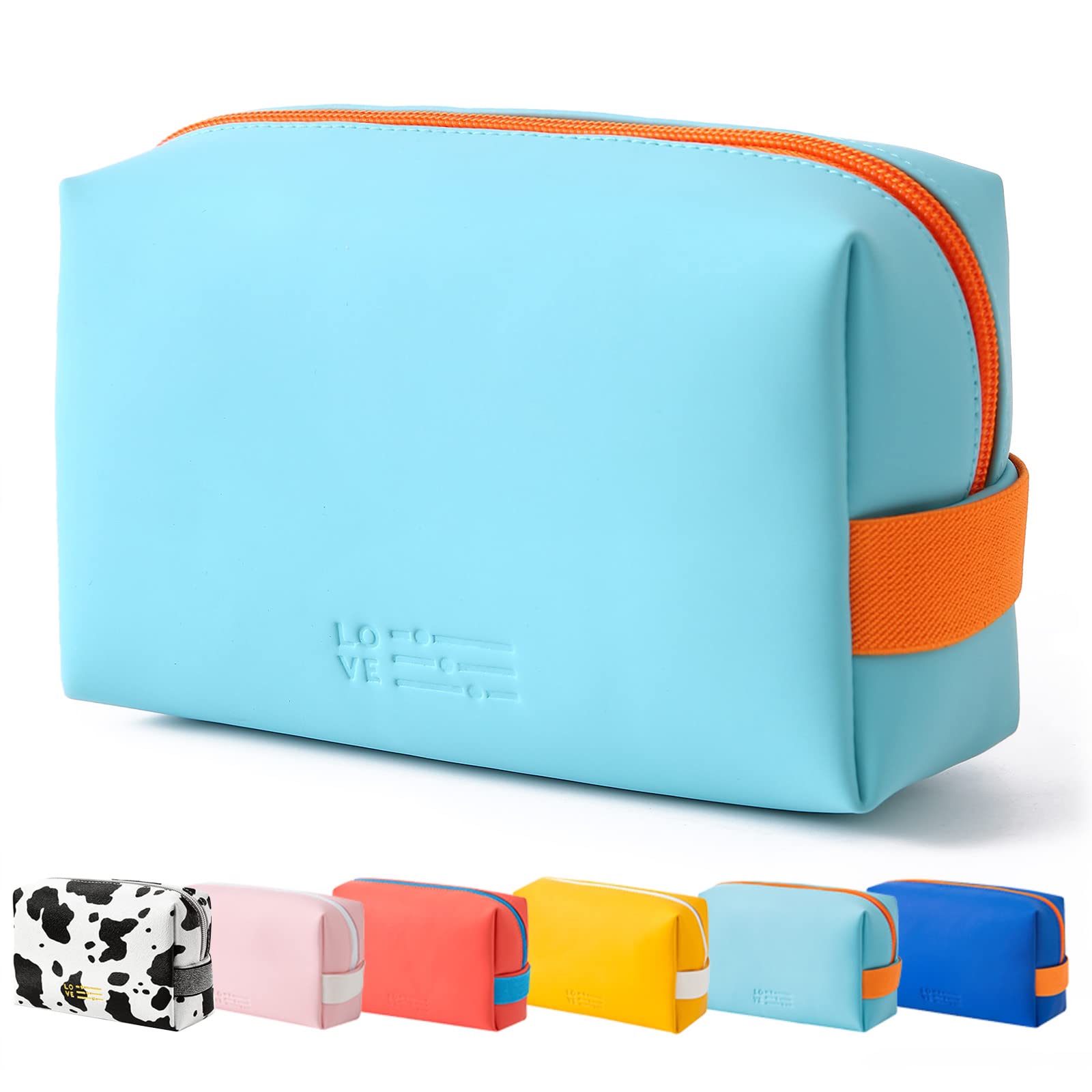 Stylish Small Makeup Bag for Women - Portable Travel Cosmetic Organizer with Zipper, Waterproof PU Leather Toiletry Pouch (Light Blue) - Perfect for Travel, Gym & Daily Essentials Storage