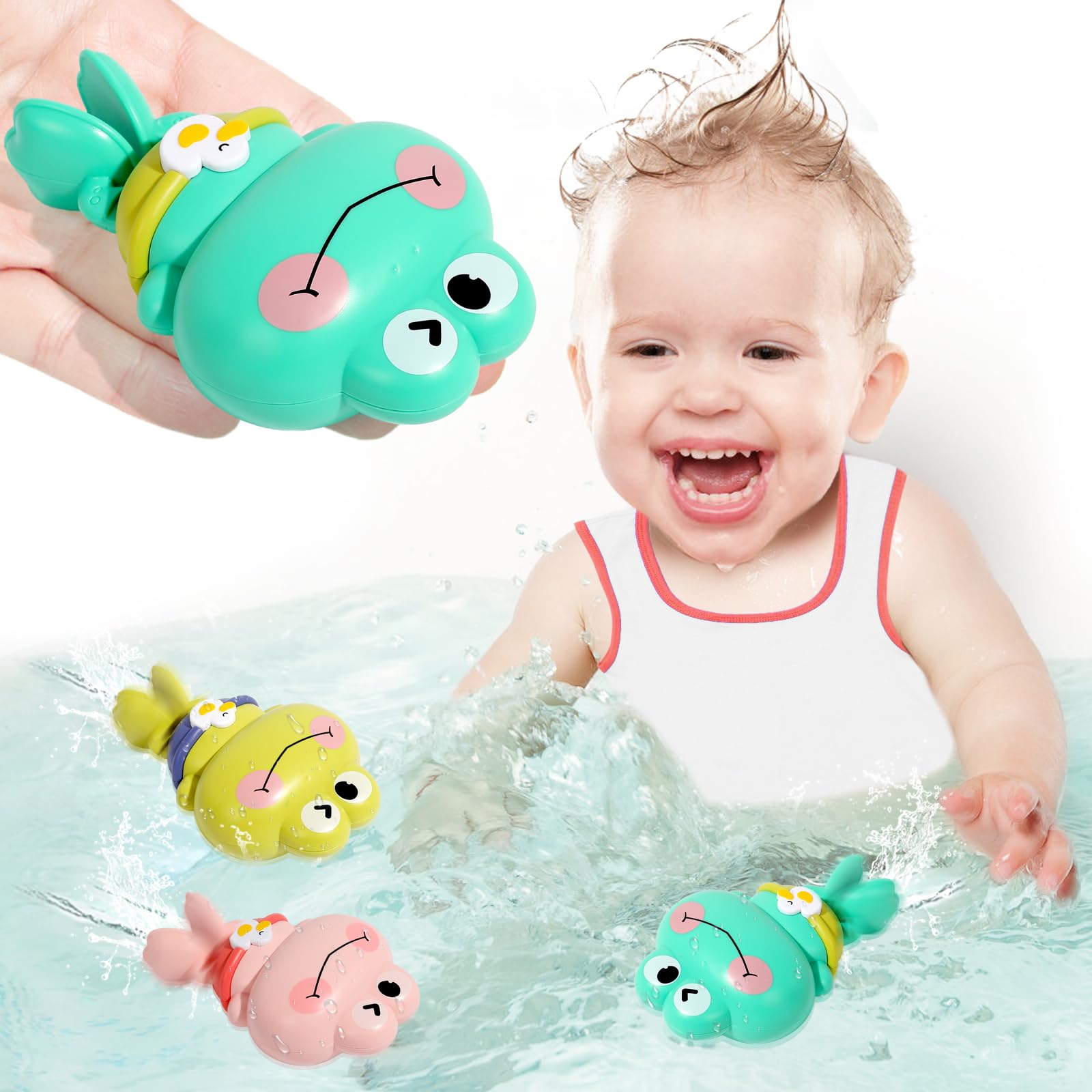 **Best Baby Bath Toys for 6-12 Months - 3 Pack Cute Floating Frog Pool Toys for Toddlers 6M+, Wind-Up Bathtub Toys for Boys & Girls - Montessori Sensory Toys for 1-3 Year Olds - Perfect for Bathtime, Pool Play & Early Learning**