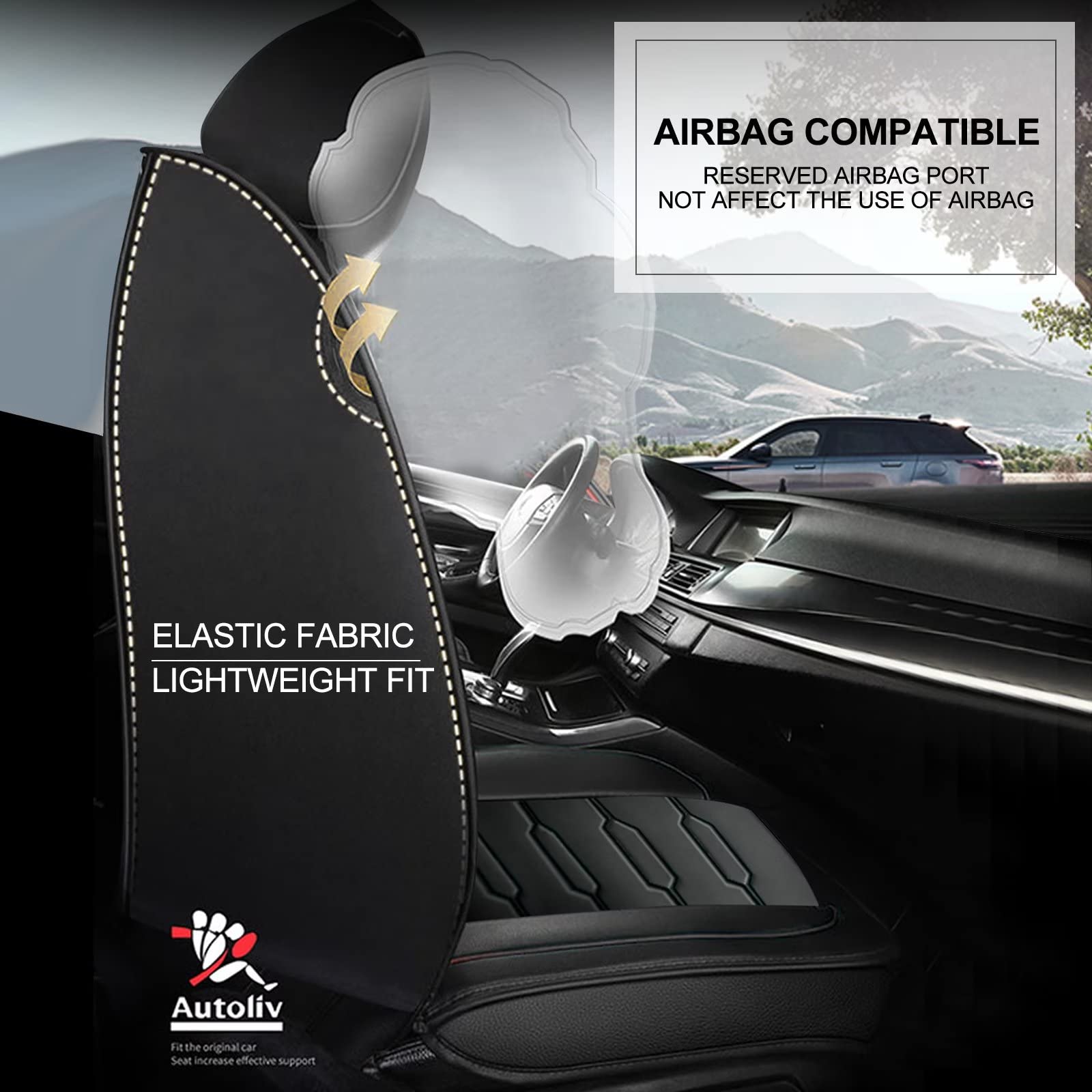 Premium Faux Leather Car Seat Covers for Volkswagen Atlas 2018-2025 - Custom Fit Front & Rear Seat Protectors with Airbag Compatibility (5-Piece Set, Black) - Perfect for Family Road Trips, Daily Commutes & Vehicle Protection