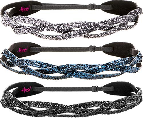 3pk Black/Navy/Gunmetal Braided Bling Glitter