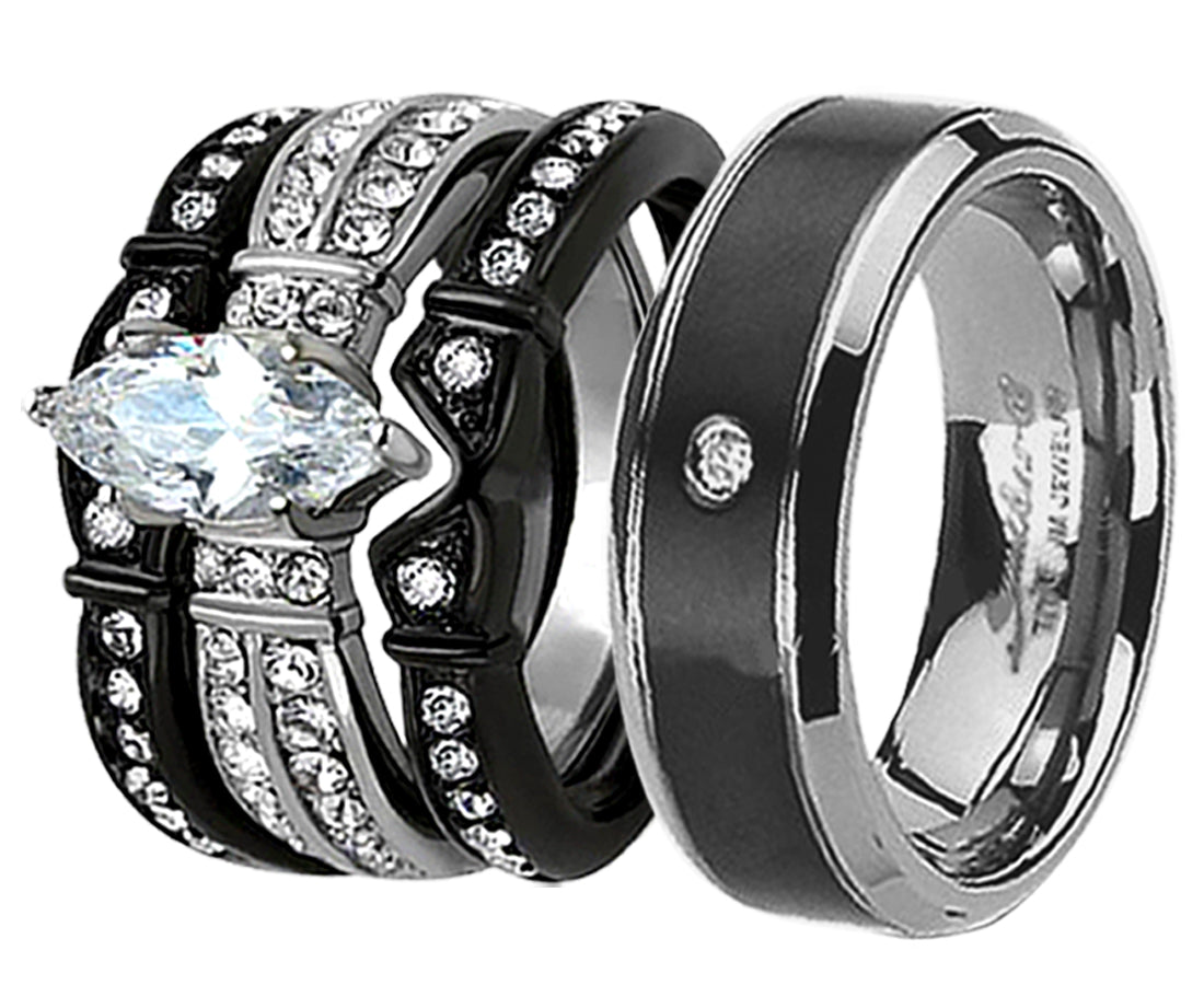 His and Hers Couples Rings - Black Stainless Steel Wedding Bands, Matching Engagement Rings for Men & Women - Perfect for Anniversaries, Proposals, and Romantic Gifts