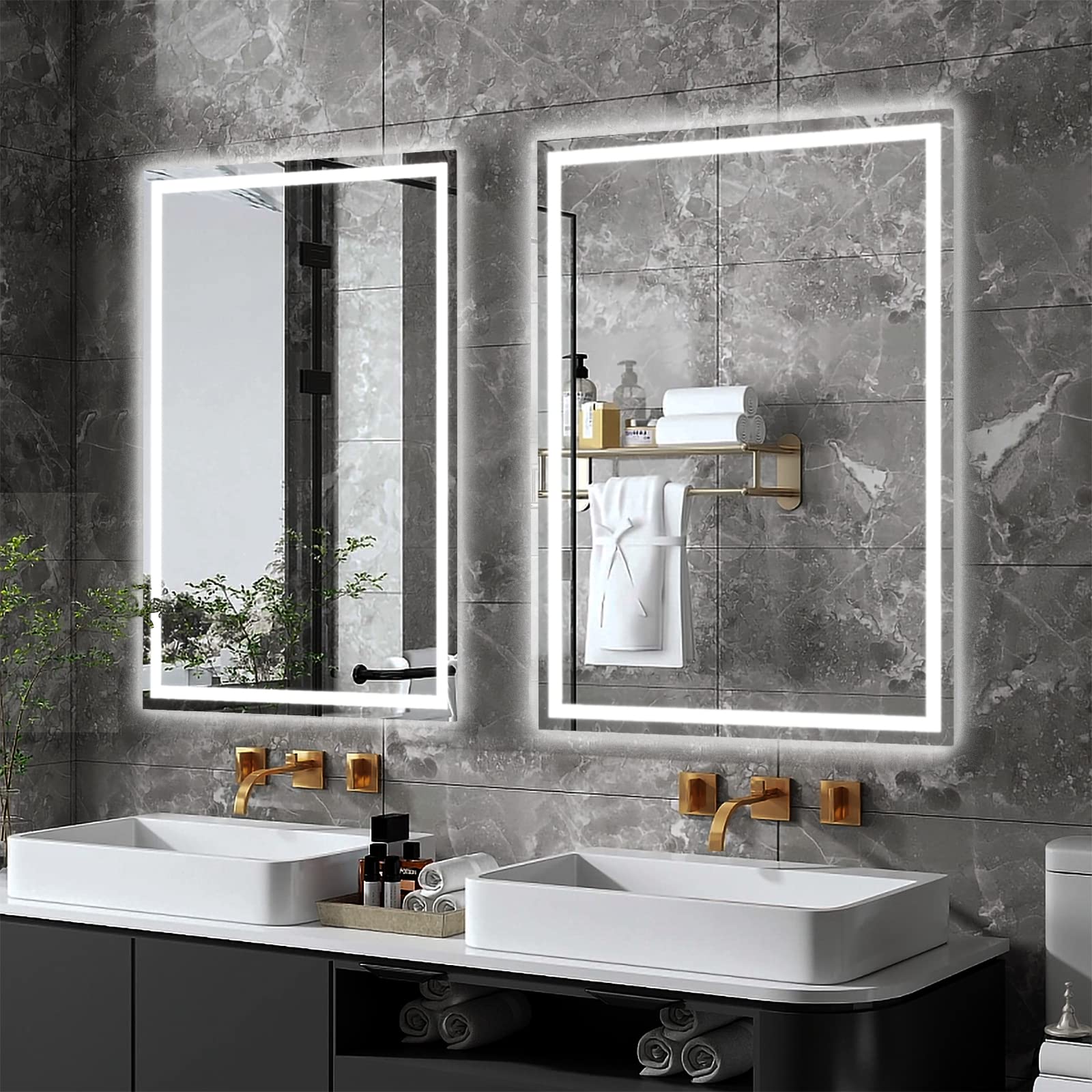 36 x 28 Inch LED Bathroom Mirror with Lights - Dimmable Touch Control, Anti-Fog & Waterproof, Wall Mounted Vanity Mirror with Plug - High CRI>90 for Flawless Makeup - Perfect for Bedroom, Bathroom, Dressing Room & Salon Use