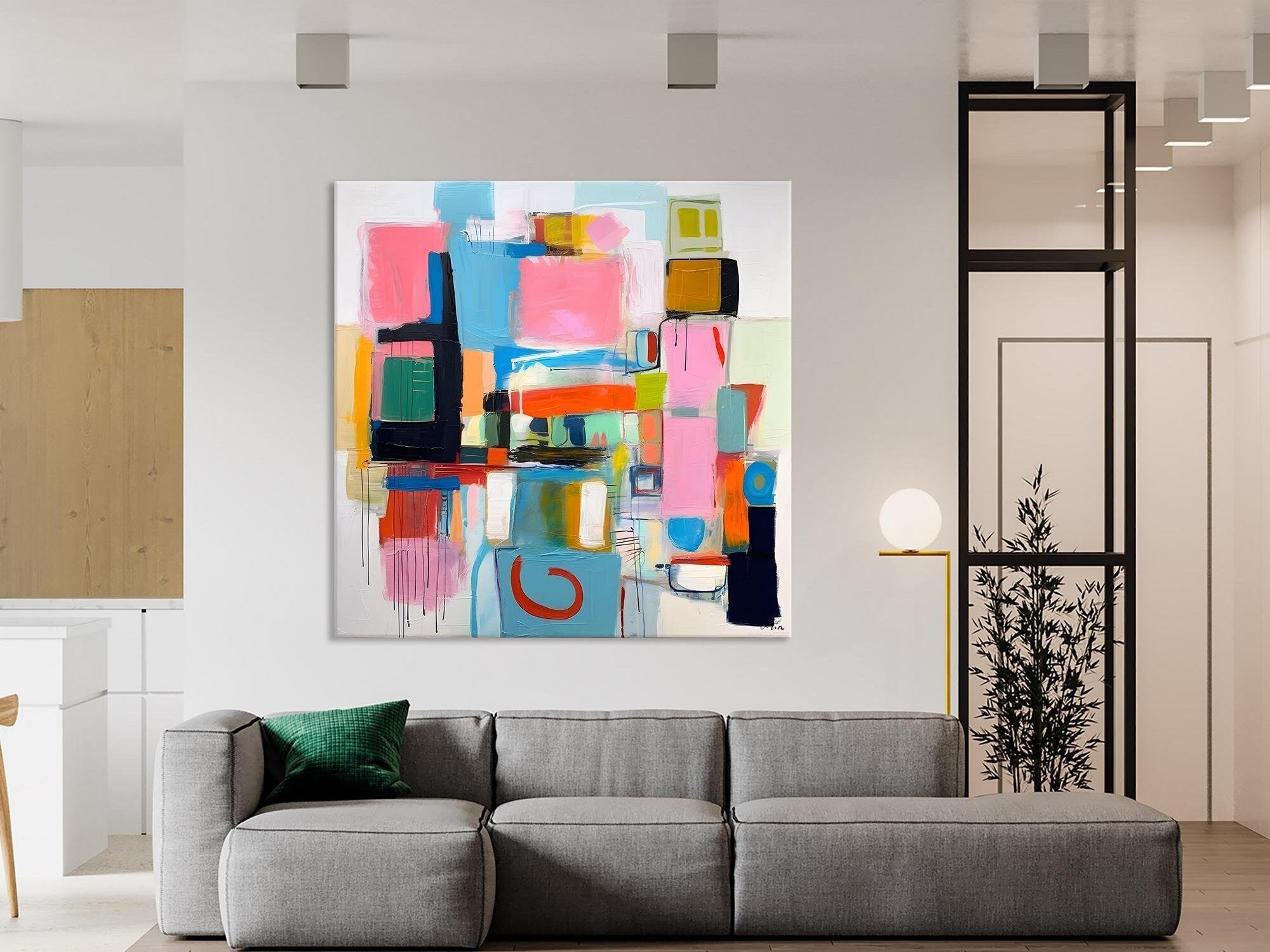 Contemporary Canvas Art - Original Modern Wall Decor - Large Abstract Acrylic Painting for Dining Room & Living Room - Handmade Home Artwork for Interior Design