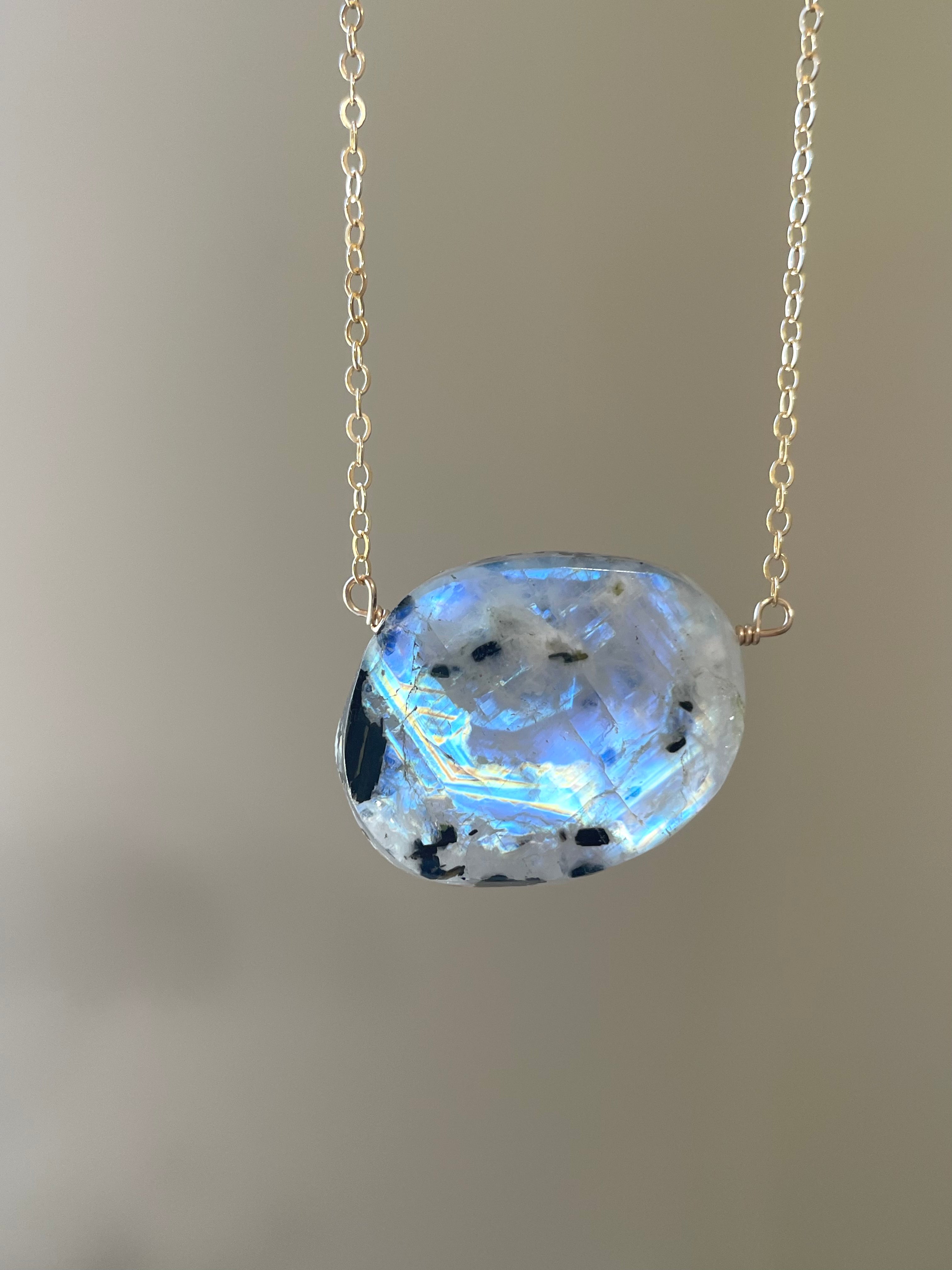 14K Gold Filled Rainbow Moonstone Statement Necklace for Women - Elegant Boho Jewelry for Parties, Weddings & Everyday Wear