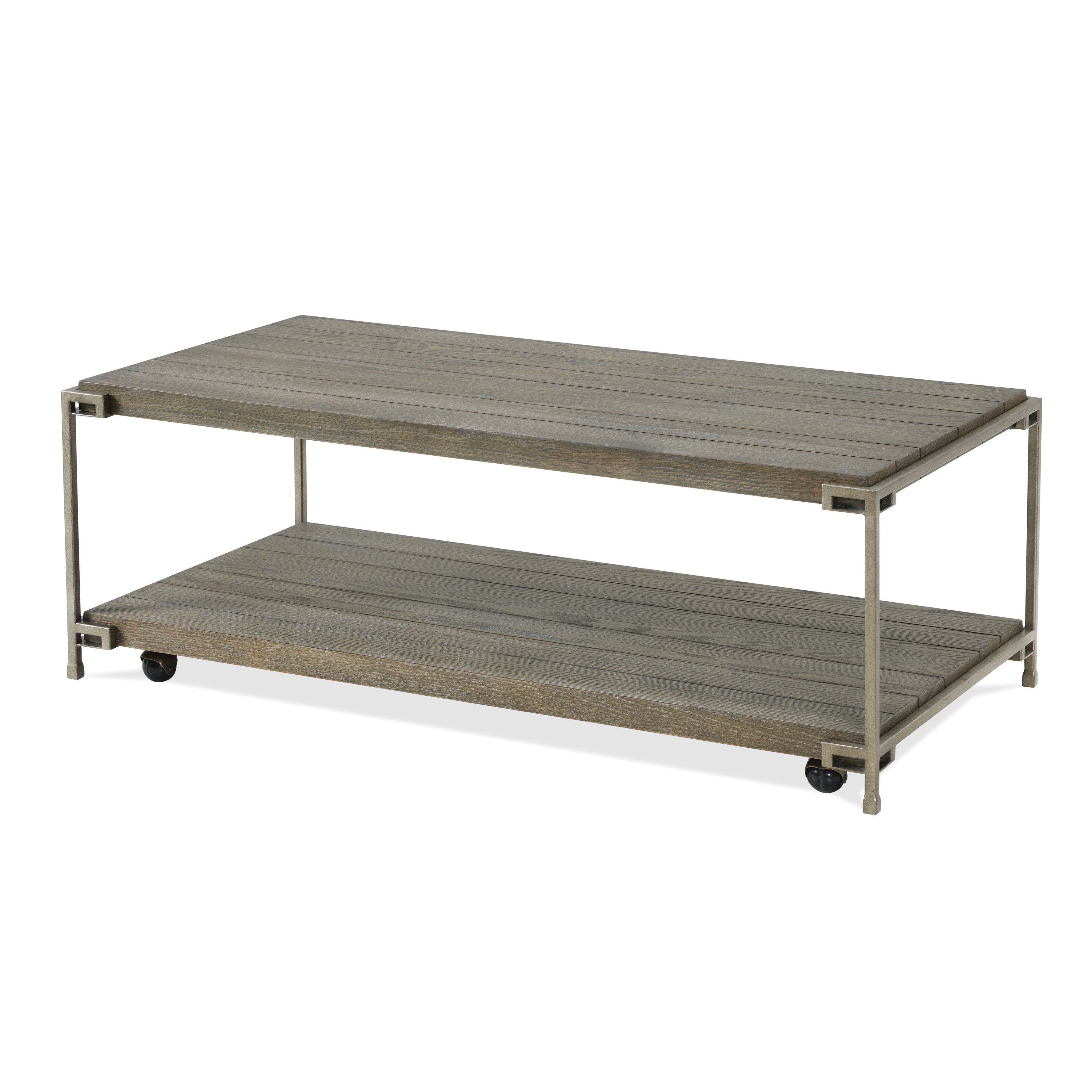 Roundhill Furniture Corbeta Metal Frame Wood Coffee Table with Casters - Modern Living Room Center Table for Home Decor, Office, and Lounge Spaces