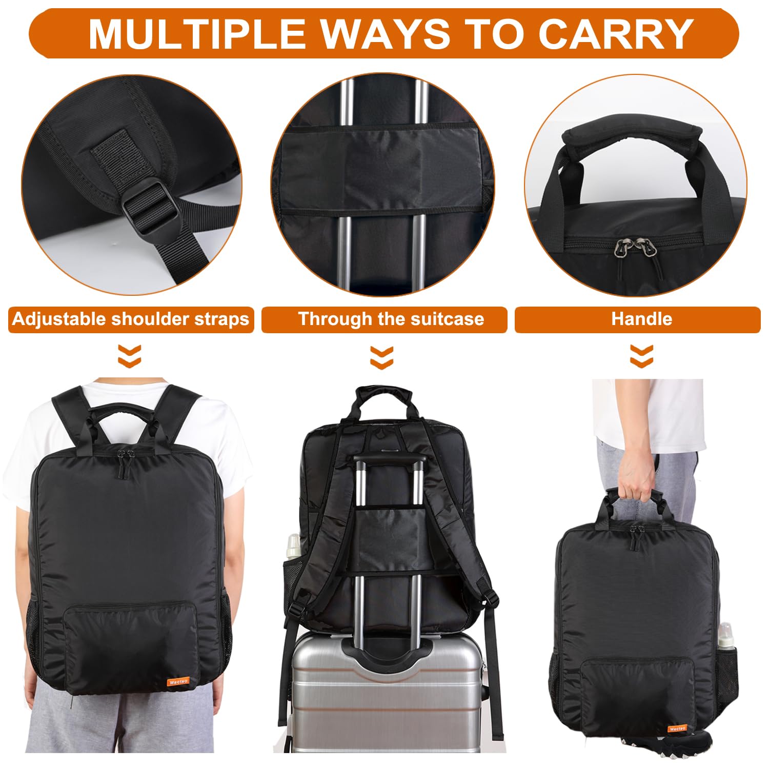 Mactso Lightweight Stroller Travel Backpack - Compatible with GB Pockit Air Plus All Terrain & GB Pockit+ All City - Airplane Approved Carry-On Bag for Baby Strollers (Black, Large) | Perfect for Air Travel, Road Trips & Daily Commuting