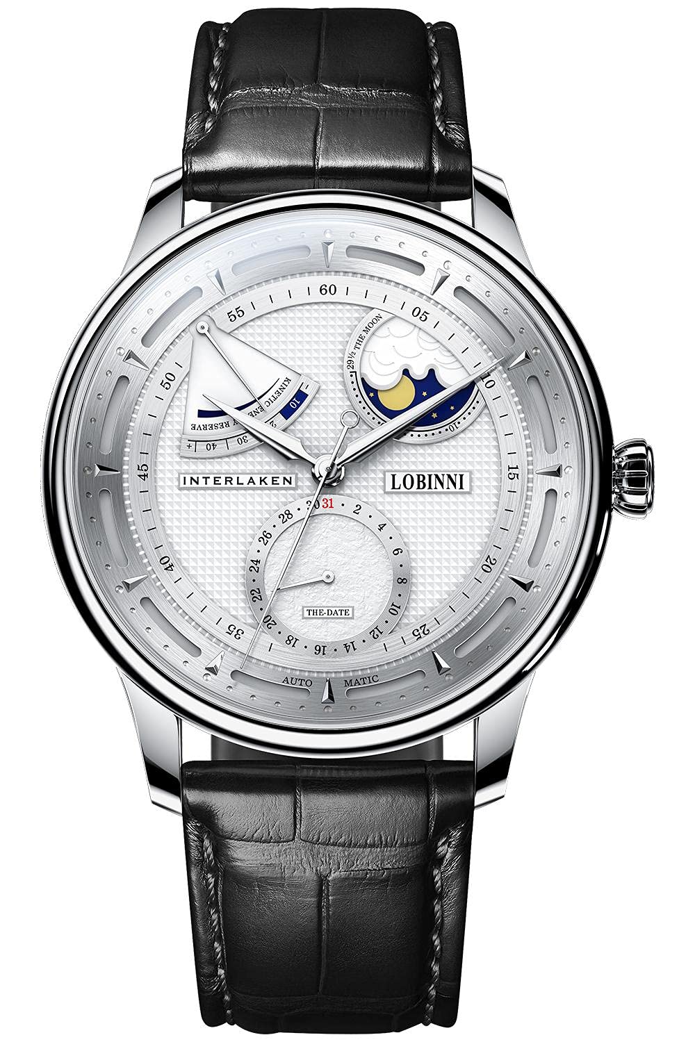 LOBINNI Men's Moon Phase Automatic Mechanical Watch - Waterproof Luxury Dress Wristwatch for Business & Formal Occasions | Elegant Timepiece for Grooms, Professionals & Special Events