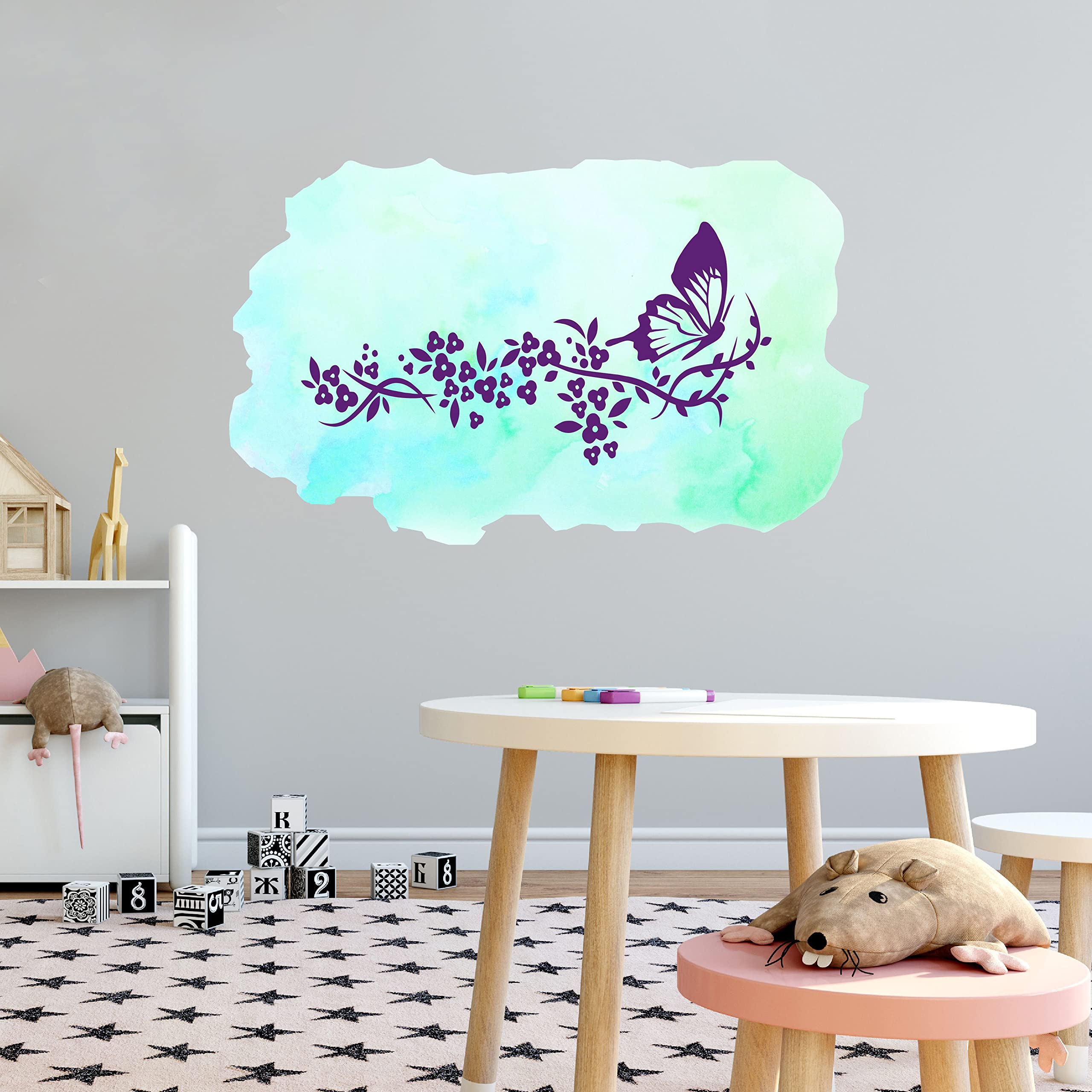 Floral Butterfly Wall Decals for Girls Bedroom - DIY Border Flower Stickers for Kids Room Decor (10x6 Inches) - Perfect for Nursery, Playroom & Creative Wall Art Projects