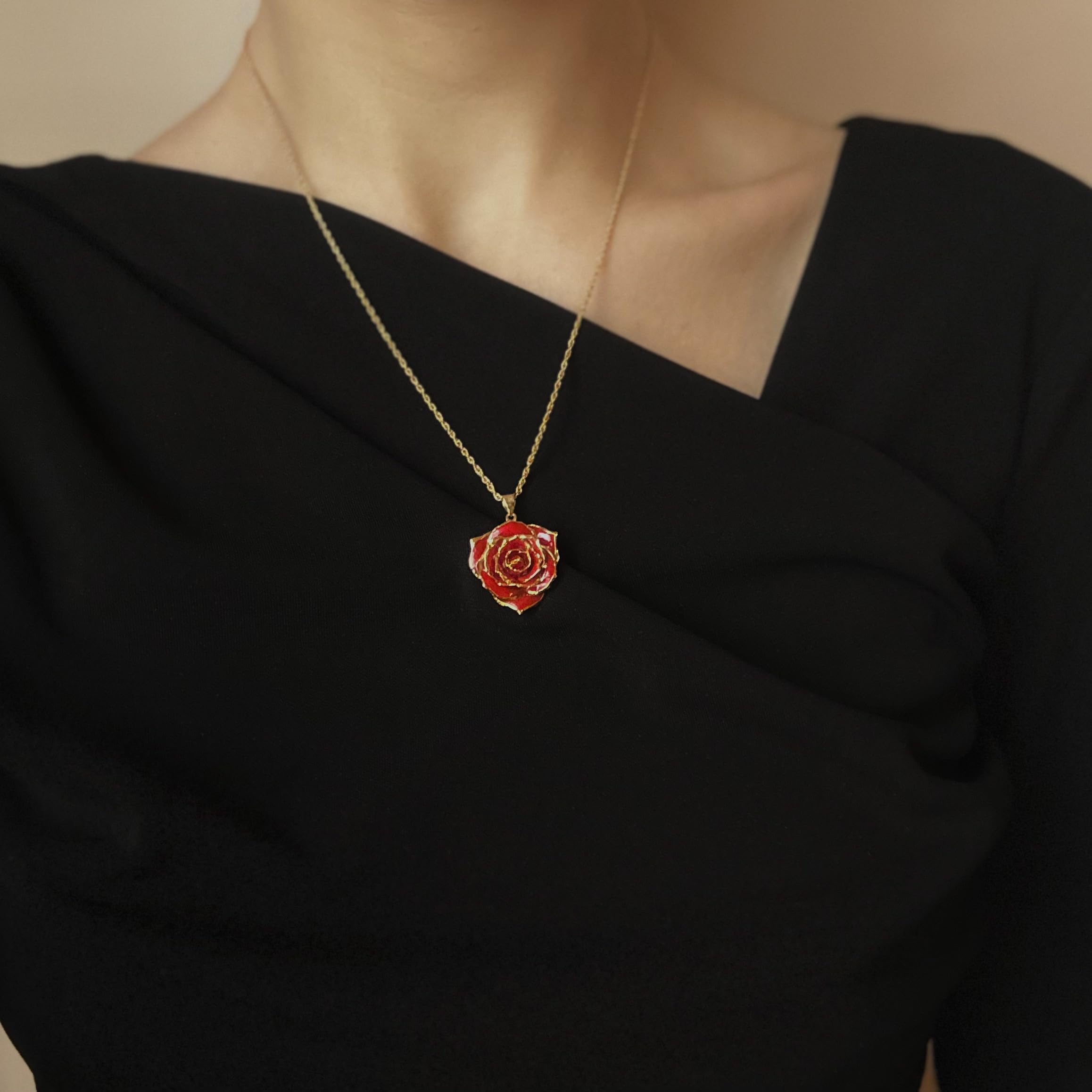 24K Gold Dipped Eternal Rose Necklace - Real Preserved Forever Rose Jewelry for Women, Anniversary Gift, Valentine's Day Present, Wedding Proposal Romantic Keepsake