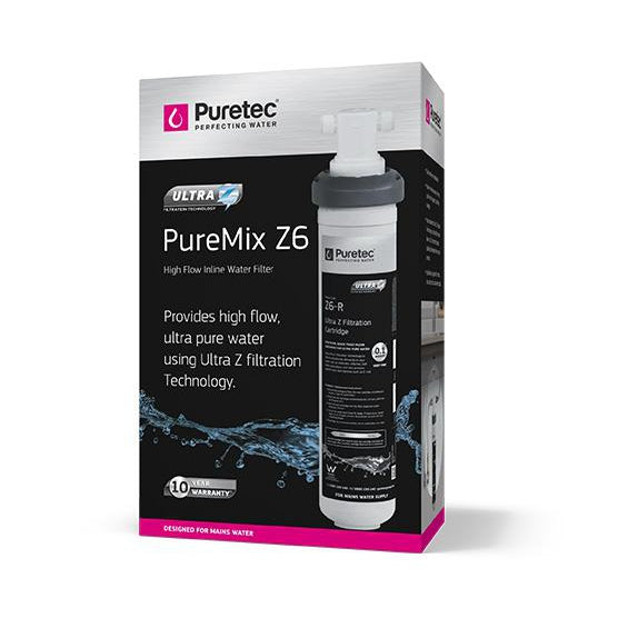 Puretec PureMix Z6 High Flow Undersink Water Filtration System - 0.1 Micron Filter, 9.5LPM Flow Rate for Clean Drinking Water - Perfect for Kitchen Sink, RV, and Office Use