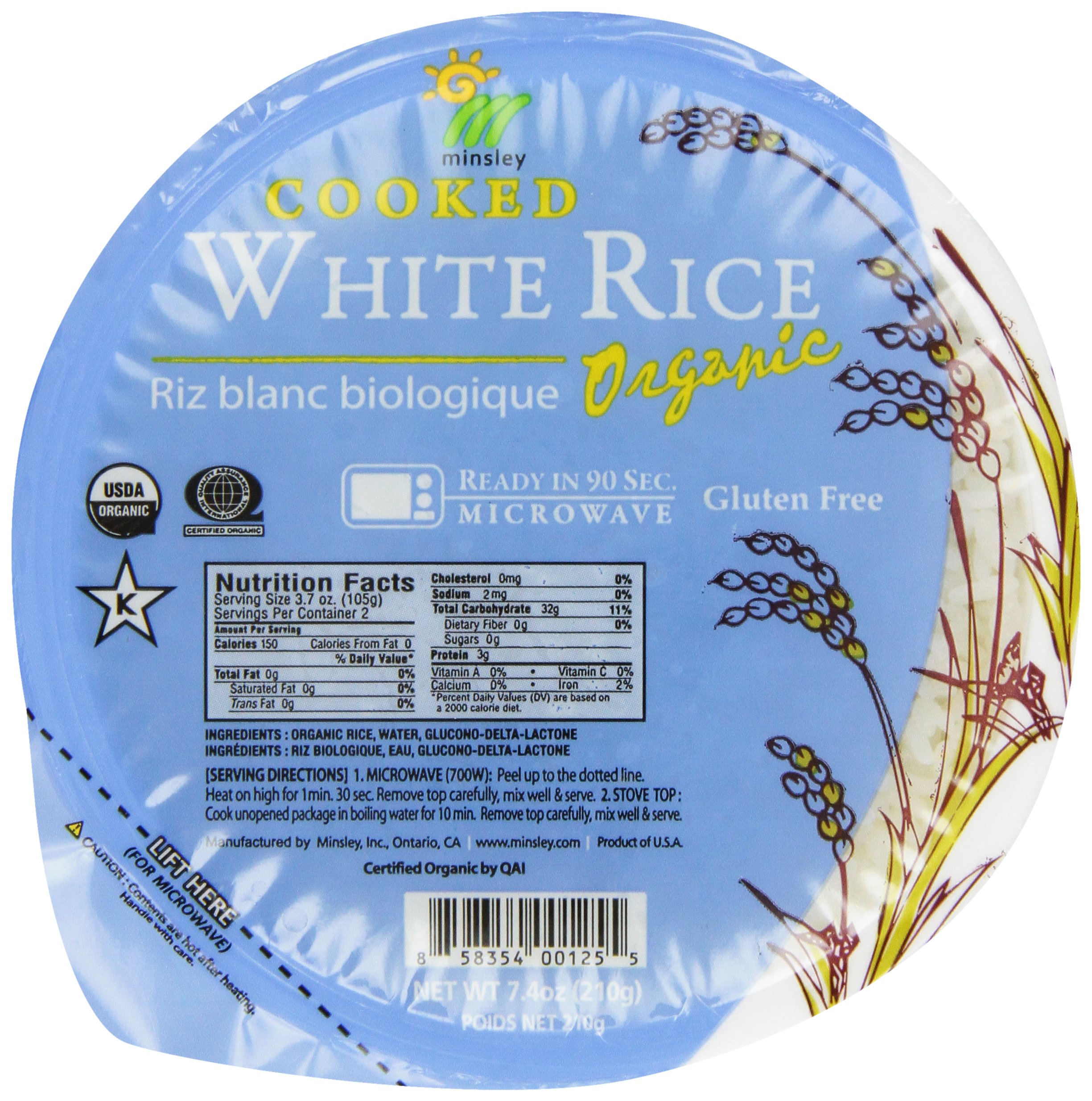 Organic White Rice Bowl by Minsley - Microwaveable 7.4oz (12 Pack) - Perfect for Meal Prep, Office Lunches & Quick Healthy Meals